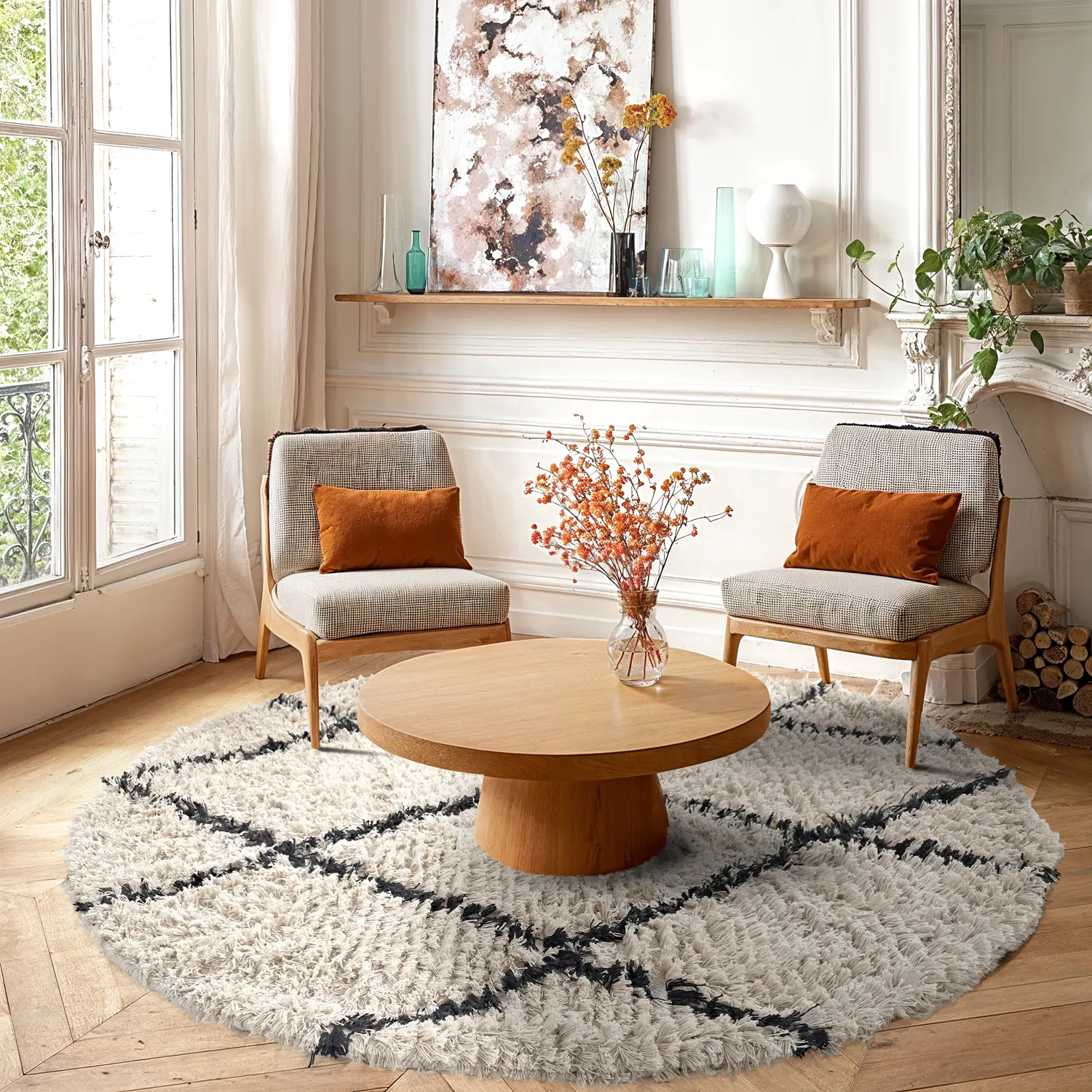 Tapete redondo - Alcott Natural Cotton Shaggy (preto/branco)