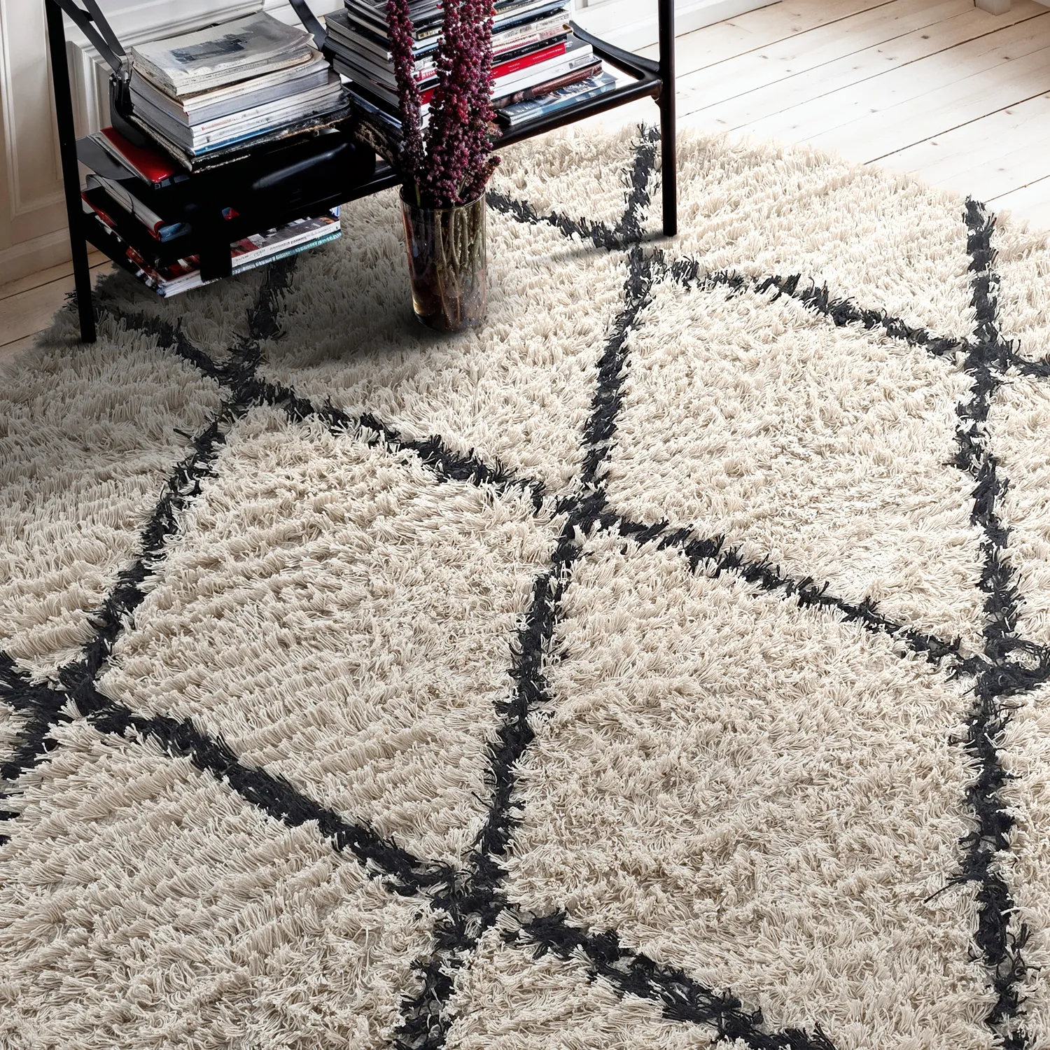 Tapete redondo - Alcott Natural Cotton Shaggy (preto/branco)