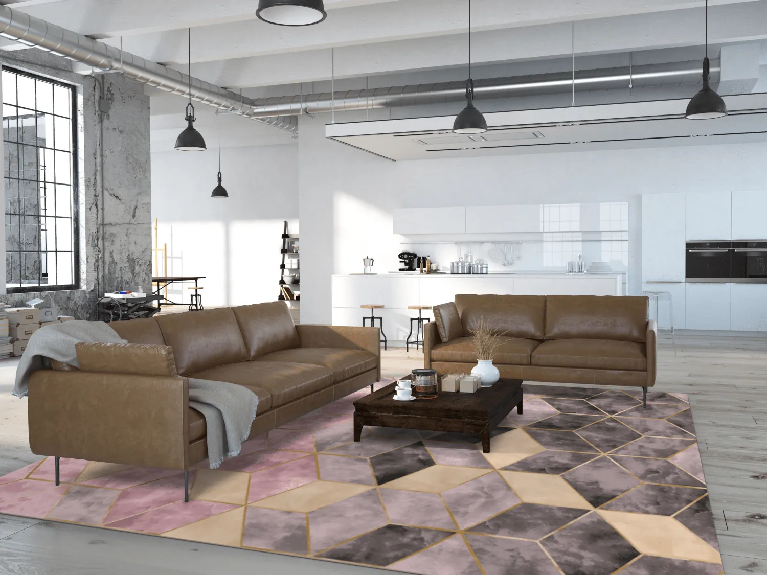 Tapete Wilton - Brendola (rosa/cinza/dourado)