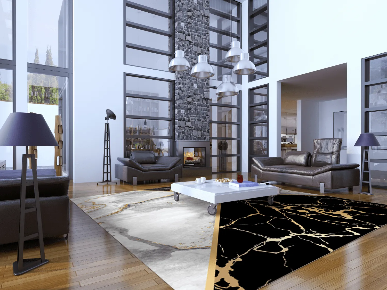 Tapete Wilton - Cassa (cinza/preto/dourado)