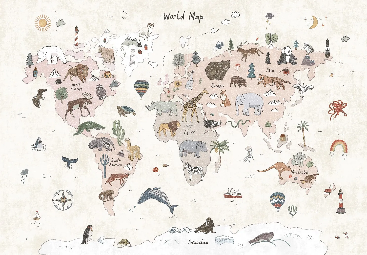 Tapete infantil - Kids World Map (bege)