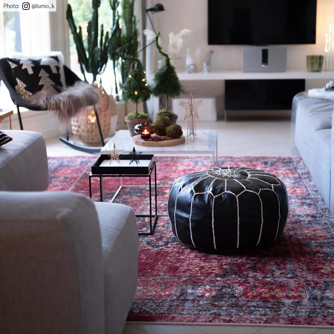 Pufe - Couro Marroquino (preto/branco)