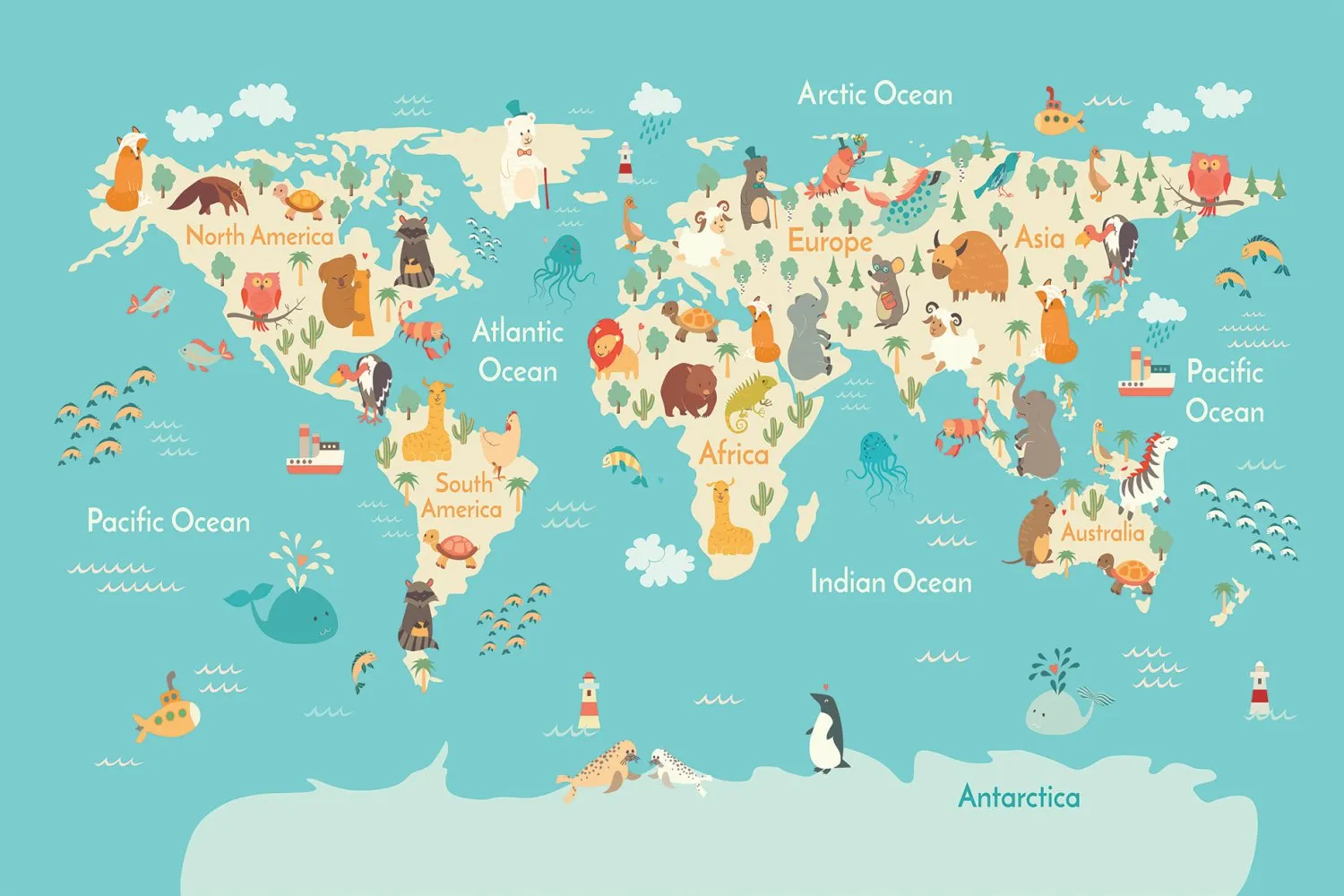 Tapete infantil - World Map (azul/multi)