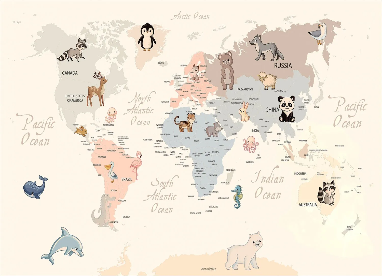 Tapete infantil - Animal Map (bege)