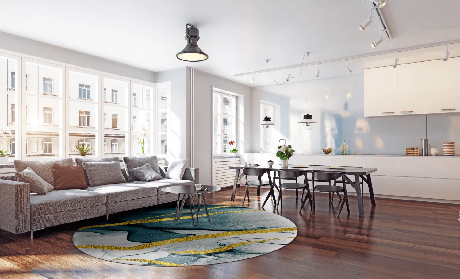 Tapete redondo - Alvaro (azul/branco/dourado)