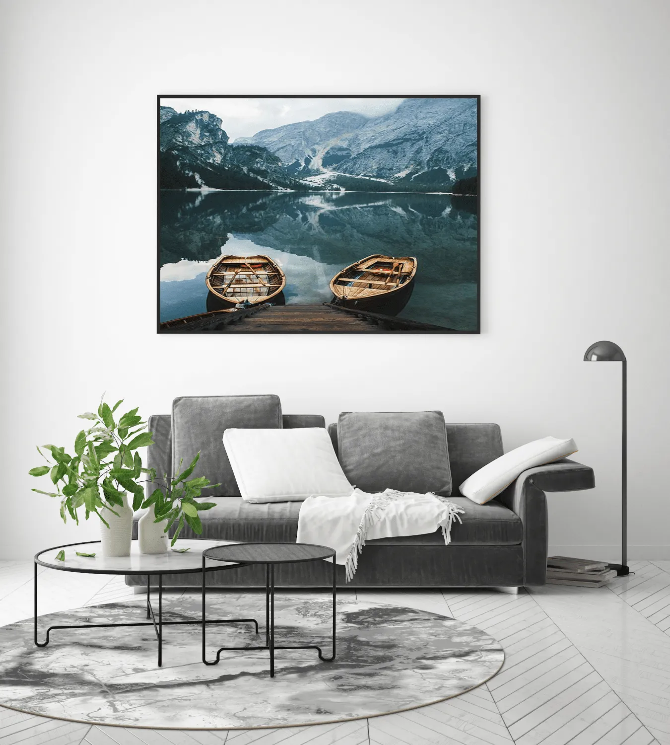 Tapete redondo - Mermer (cinza/branco)