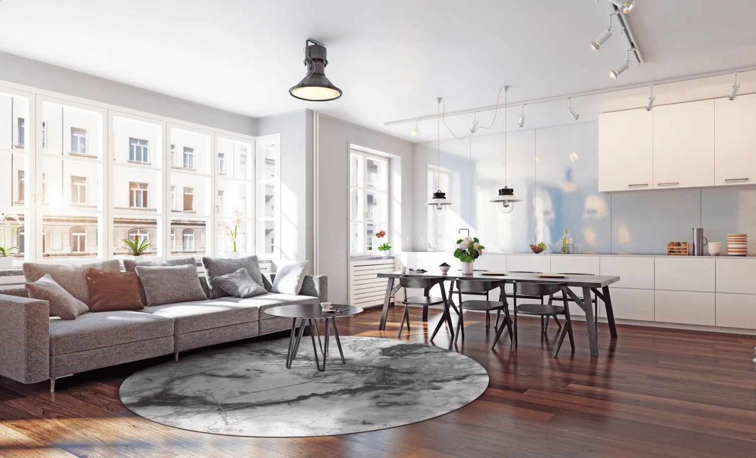 Tapete redondo - Mermer (cinza/branco)