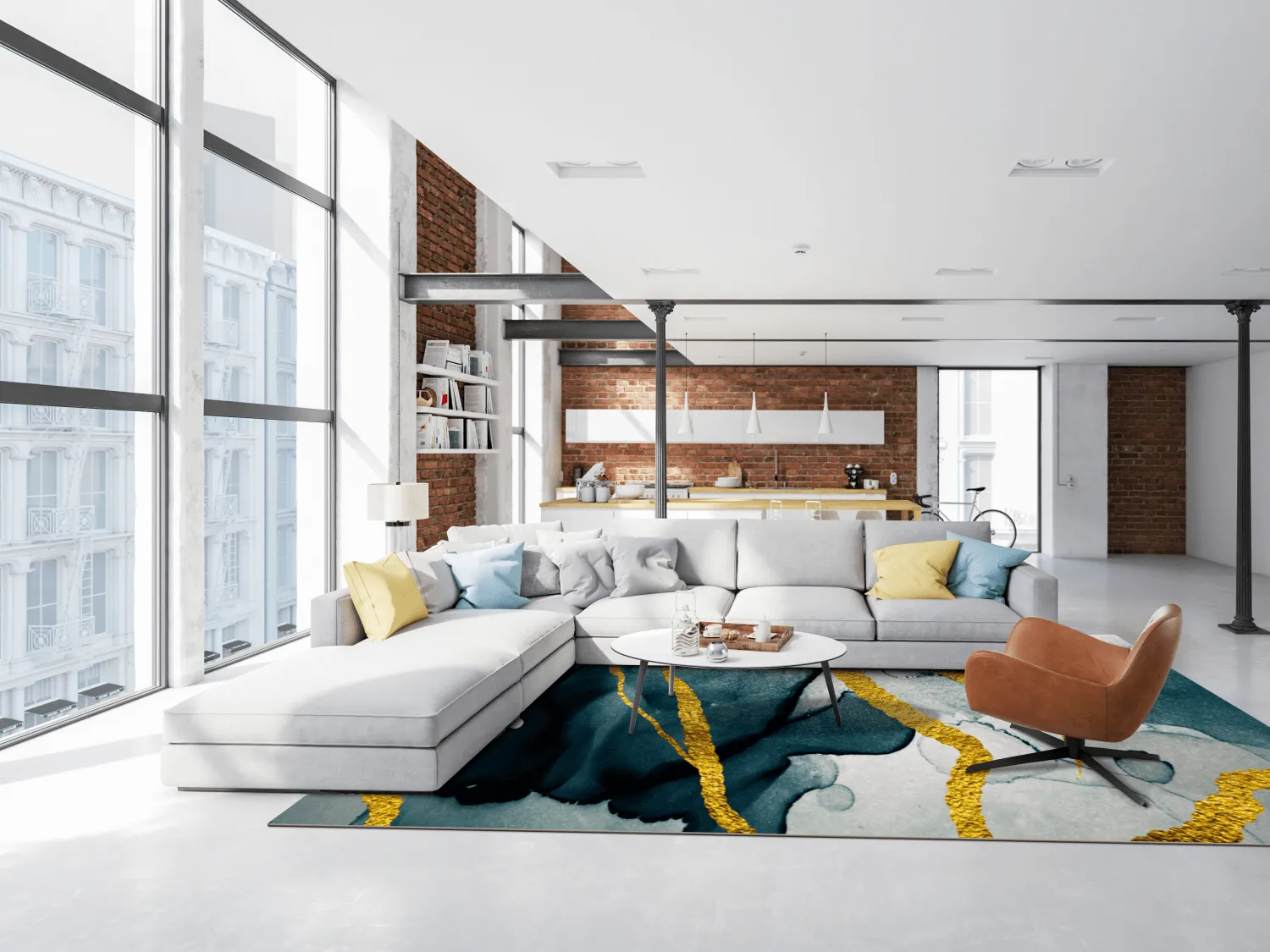 Tapete Wilton - Alvaro (azul/branco/dourado)