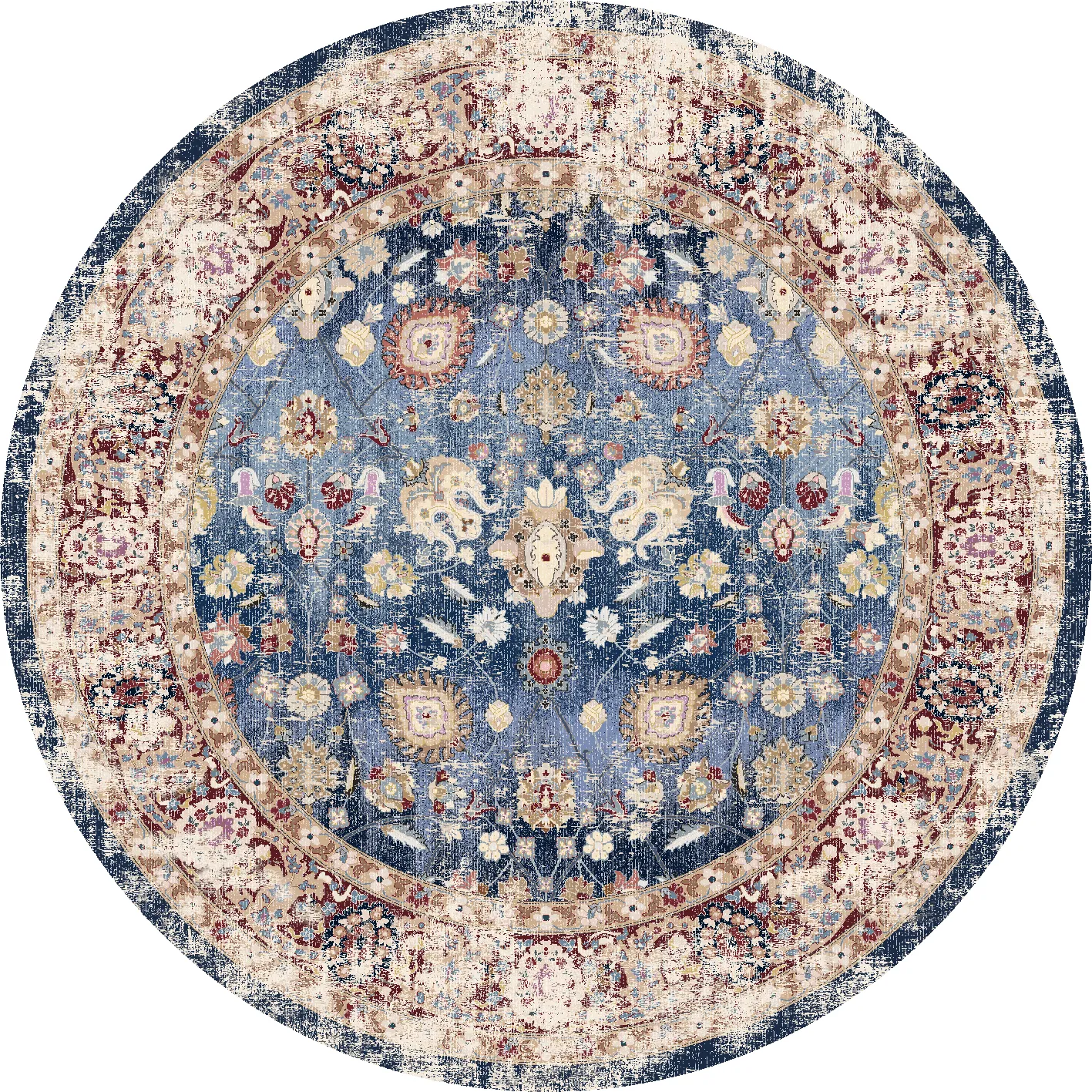 Tapete redondo - Bouhjar (azul escuro/multicolorido)
