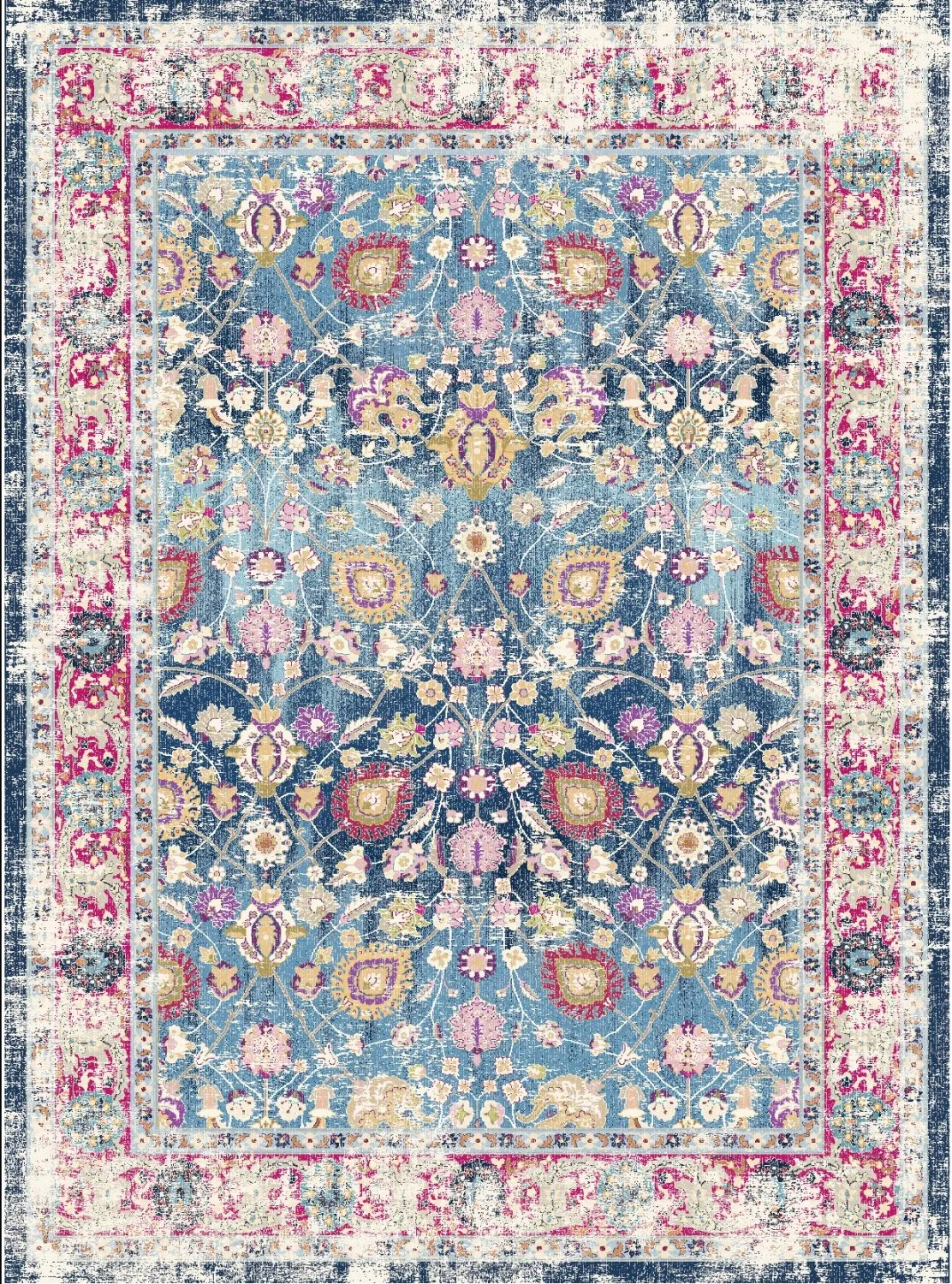 Tapete Wilton - Bouhjar (azul/rosa/multicolorido)