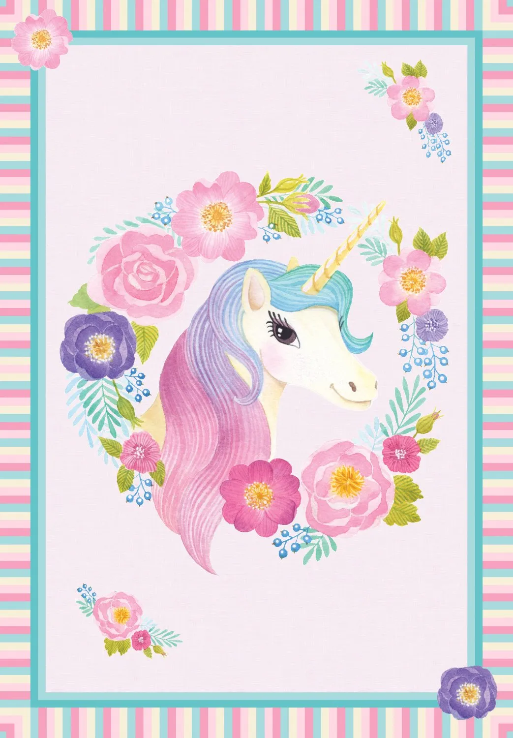 Tapete infantil - Unicorn Flowers (rosa)