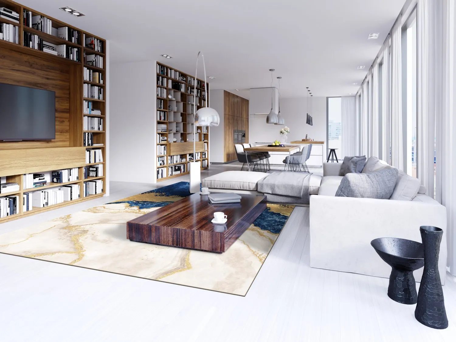 Tapete Wilton - Padova (azul/branco/dourado)