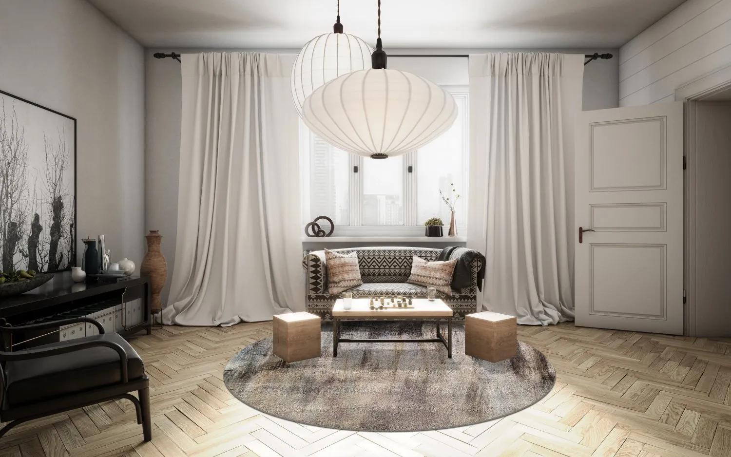 Tapete redondo - Polia (cinza/marrom)