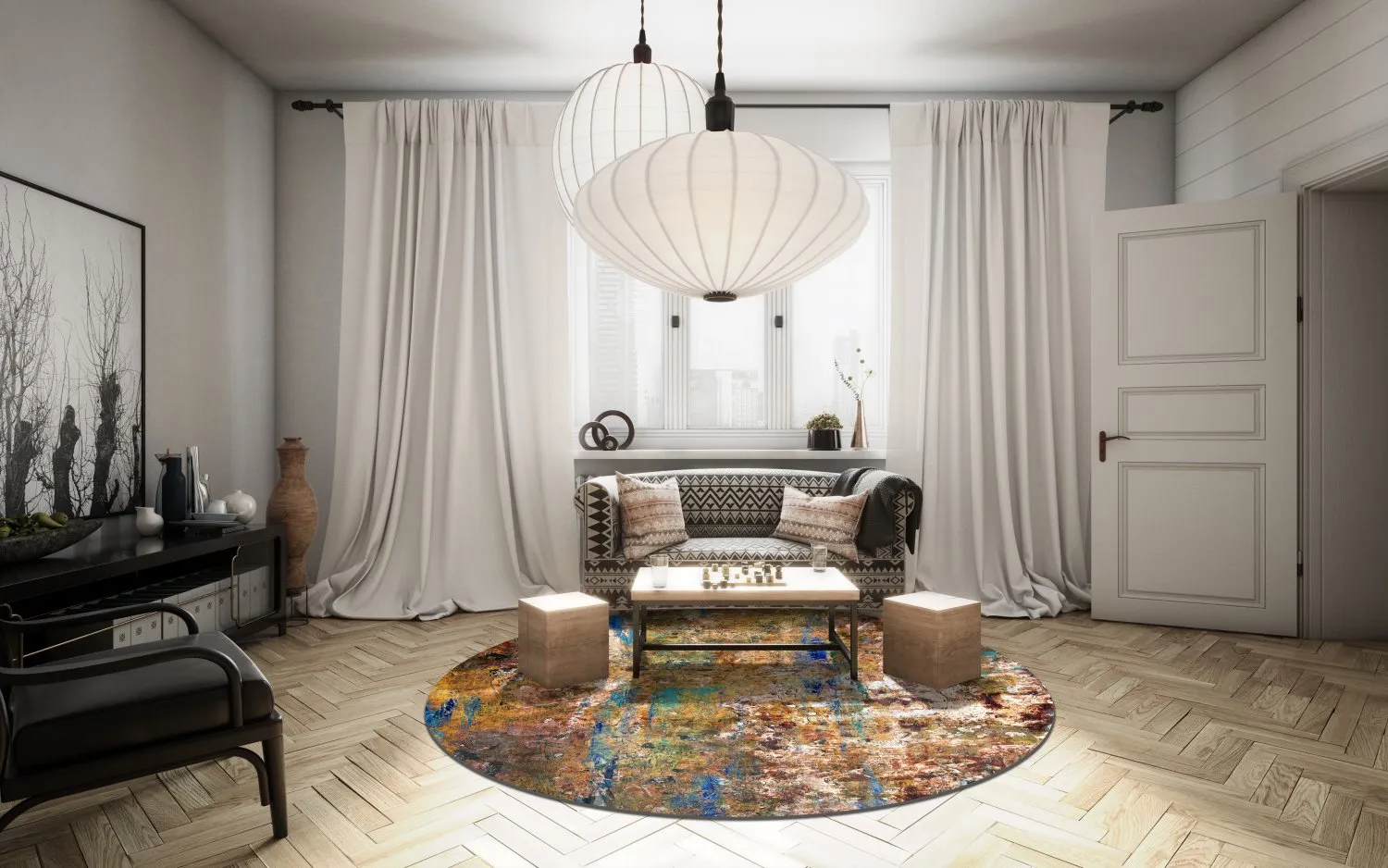 Tapete redondo - Trepito (marrom/azul/multicolorido)