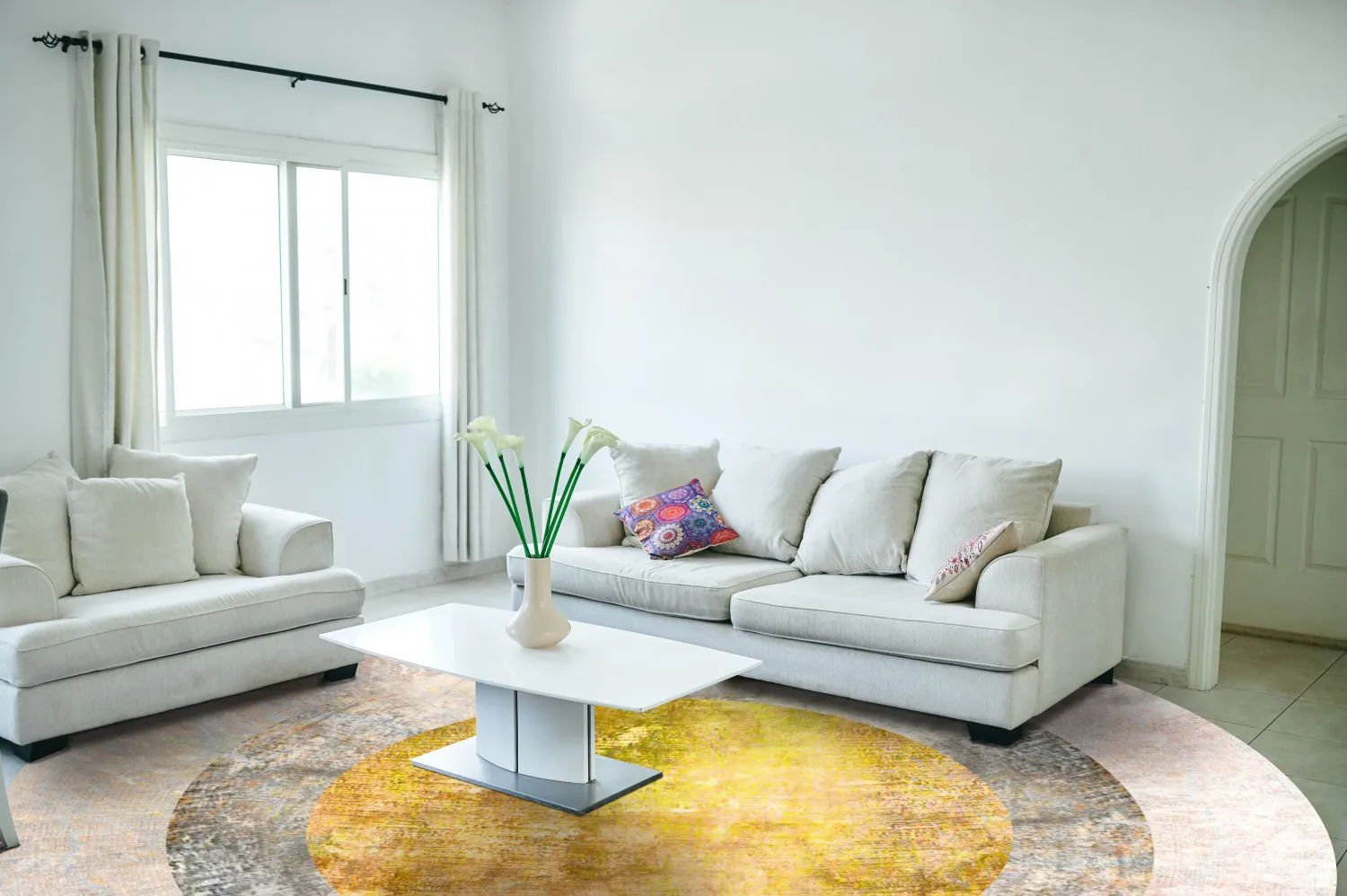 Tapete redondo - Budoni (cinza/bege/amarelo)