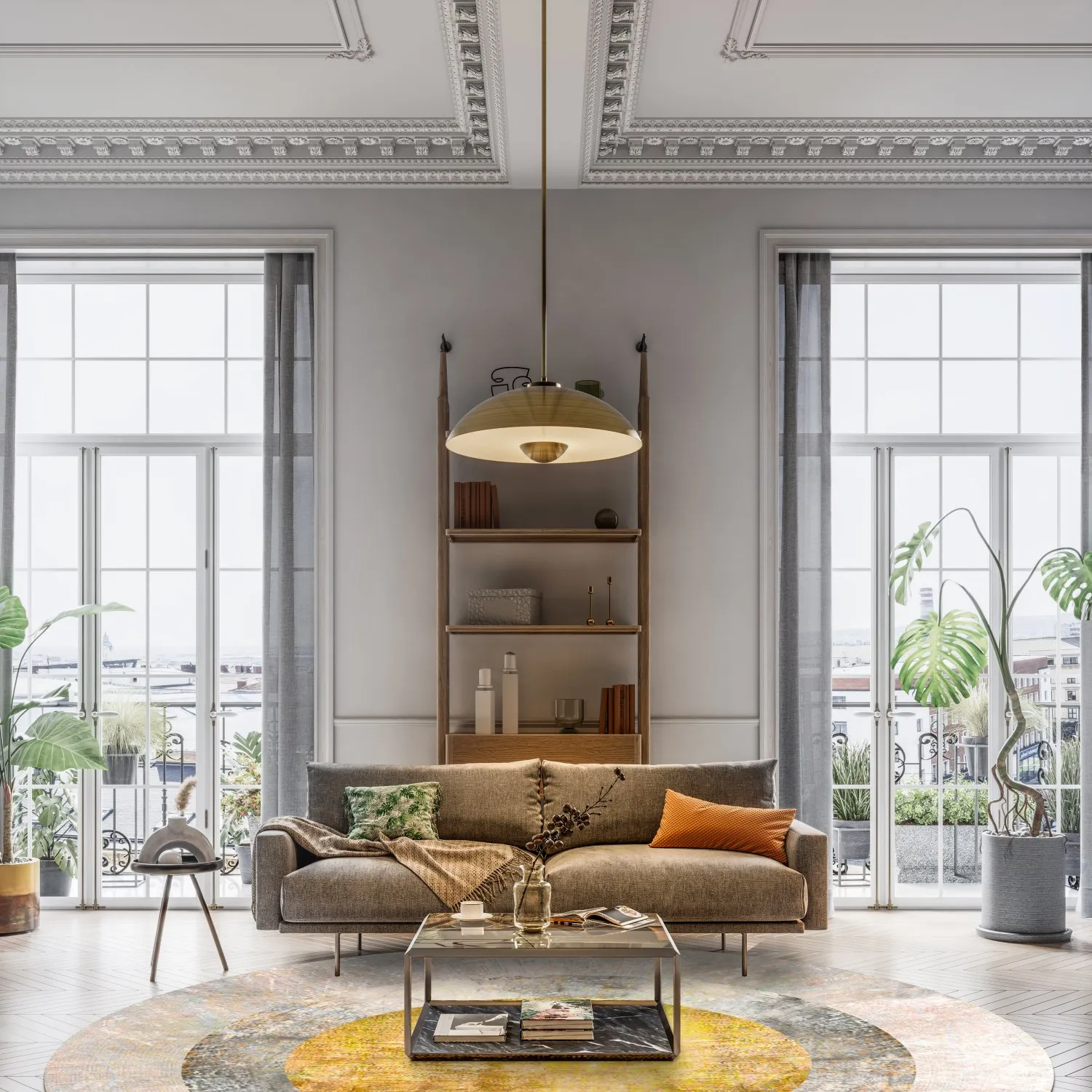 Tapete redondo - Budoni (cinza/bege/amarelo)