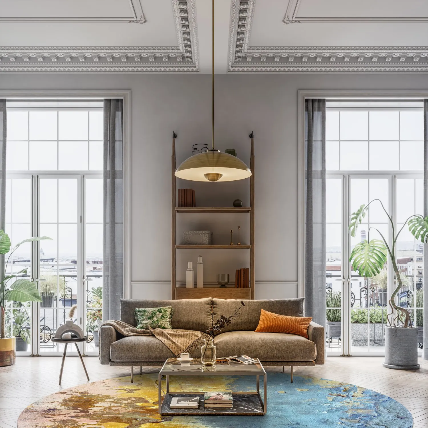 Tapete redondo - Manlieu (azul/multicolorido/dourado)