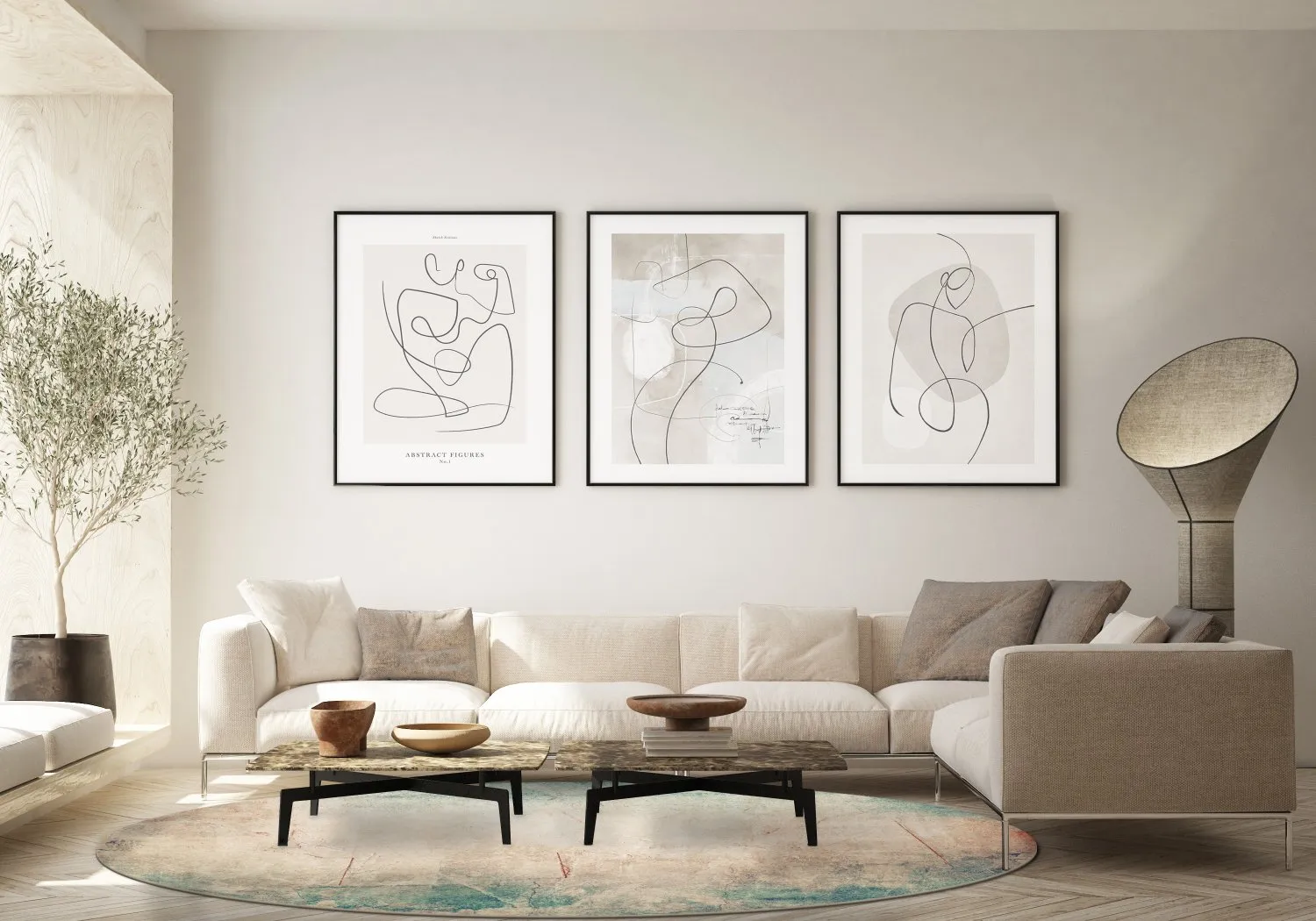 Tapete redondo - Giave (bege/azul)