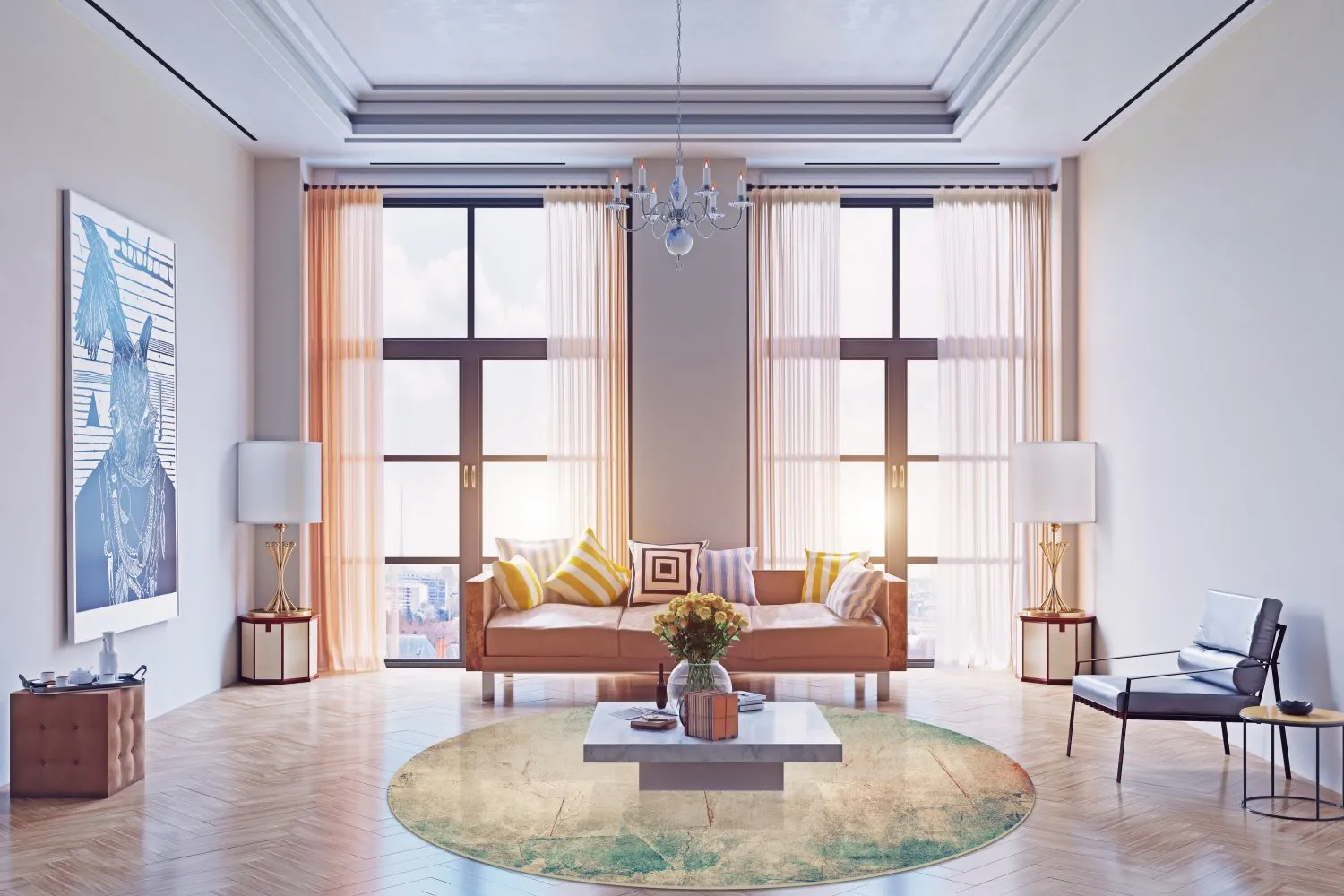 Tapete redondo - Giave (bege/azul)