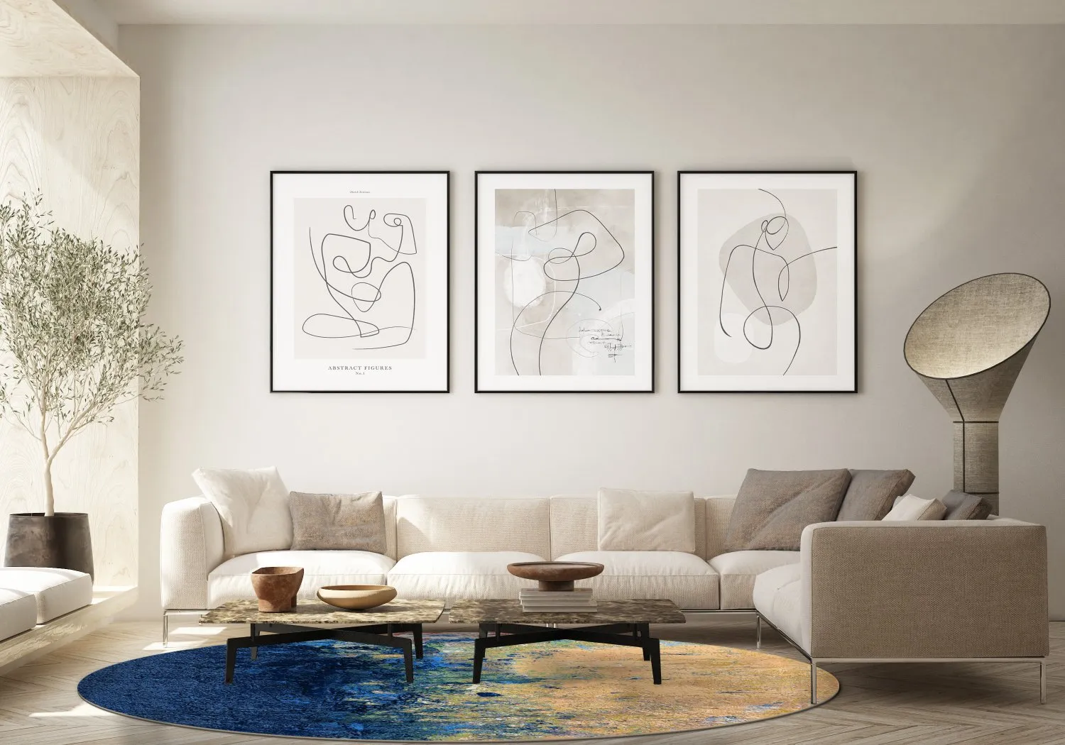 Tapete redondo - Sindia (bege/azul)