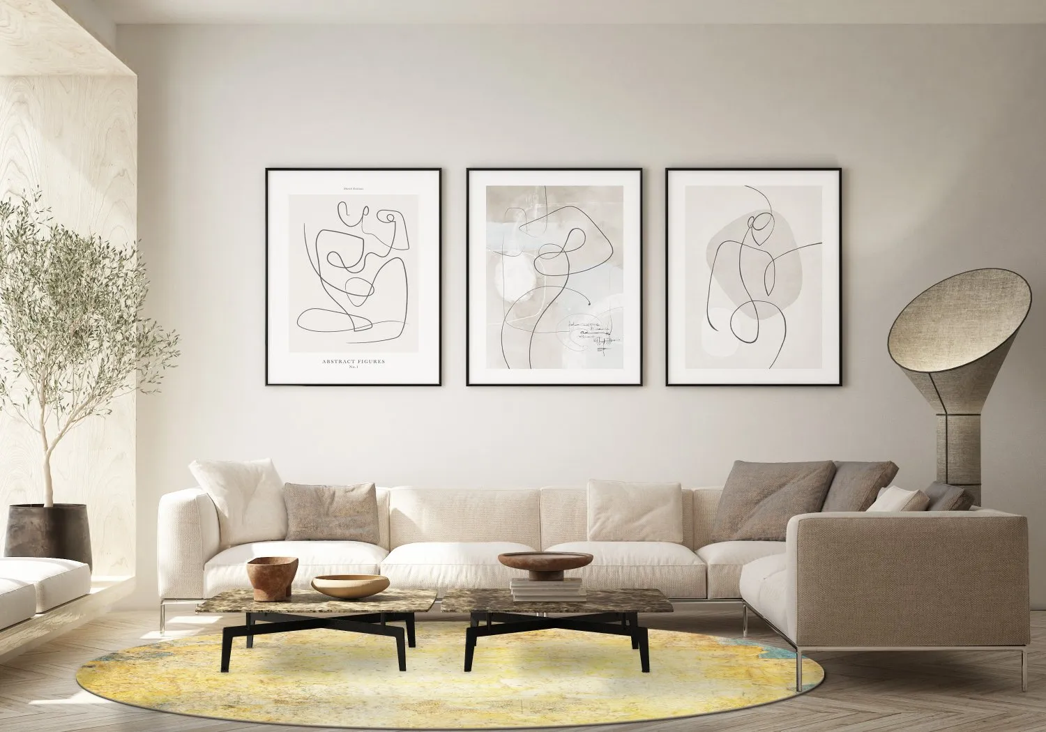 Tapete redondo - Palau (dourado/bege/azul)