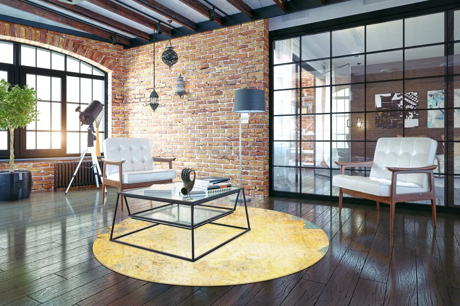 Tapete redondo - Palau (dourado/bege/azul)