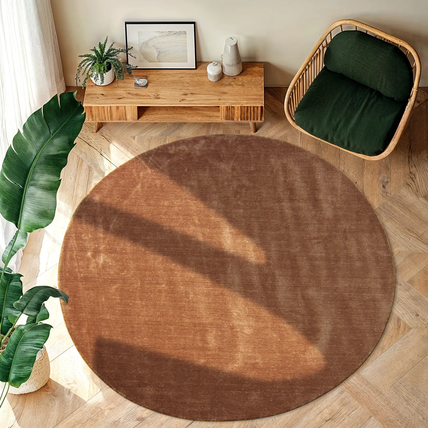 Tapete redondo - Recycled PET with viscose look (marrom)