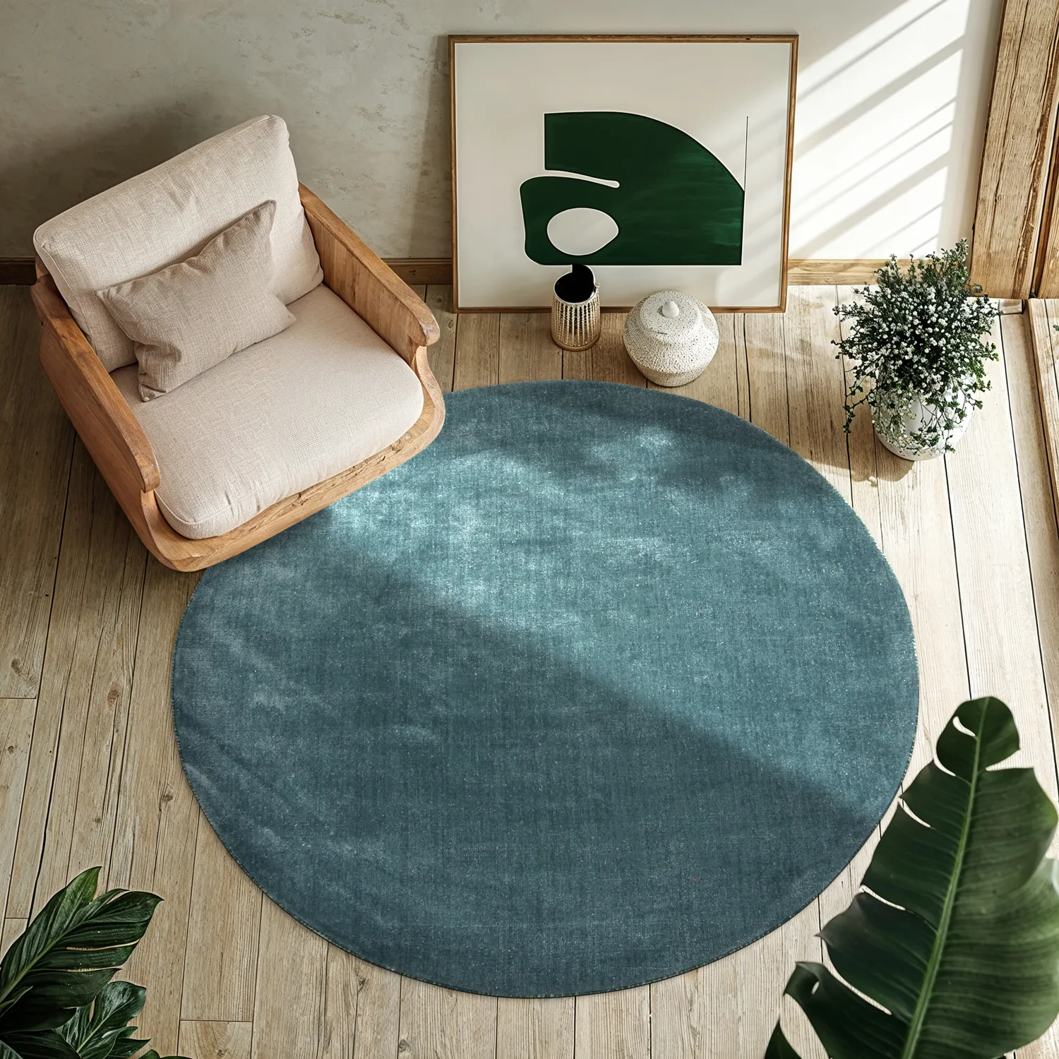 Tapete redondo - Recycled PET with viscose look (azul aço)