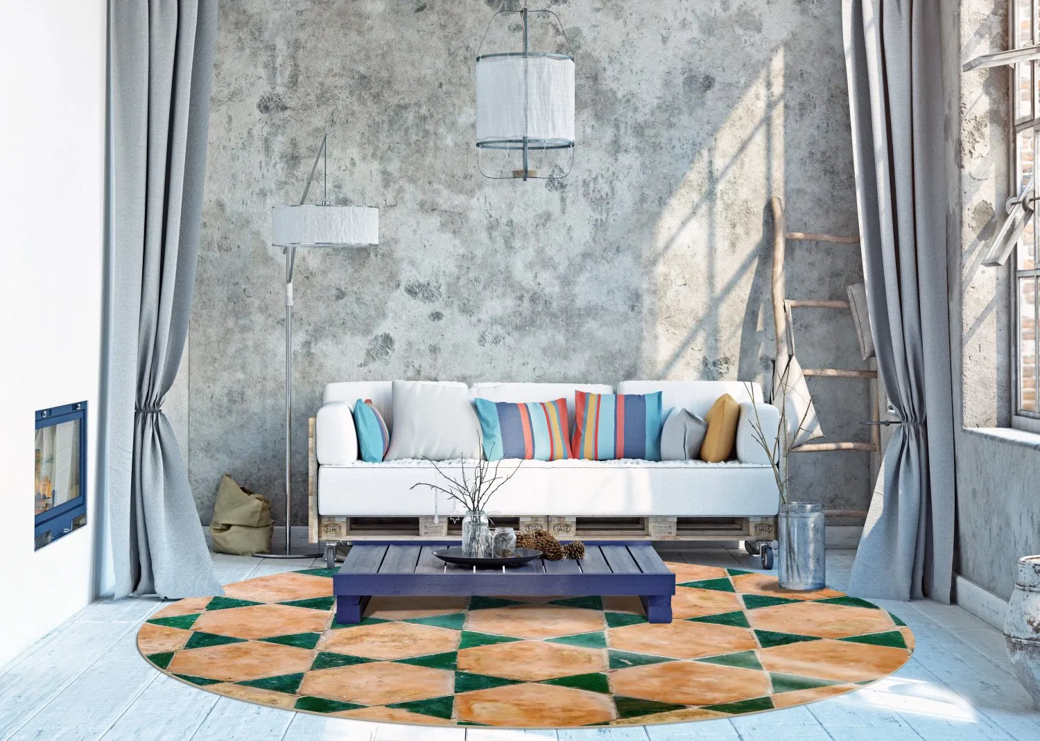 Tapete redondo - Calvi (bege/verde)