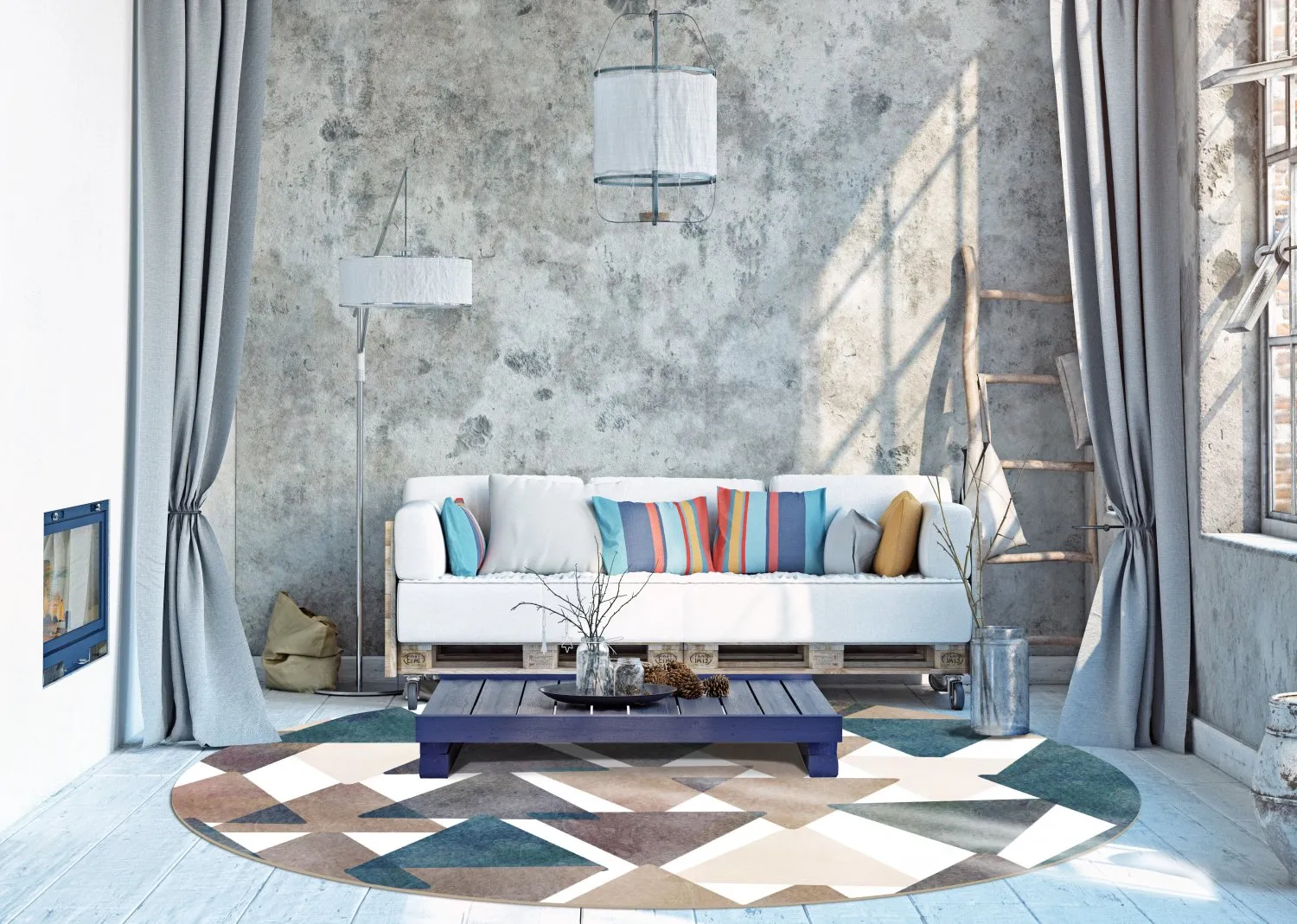 Tapete redondo - Branco (multicolorido)