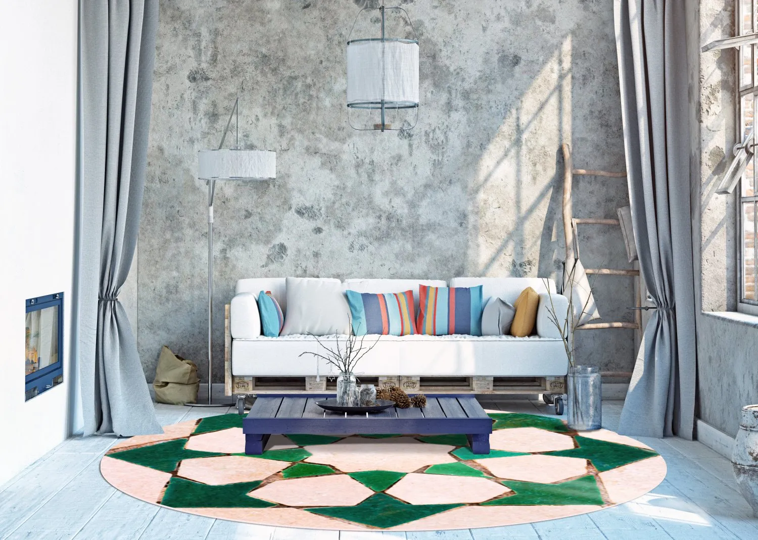 Tapete redondo - Chia (verde/bege)