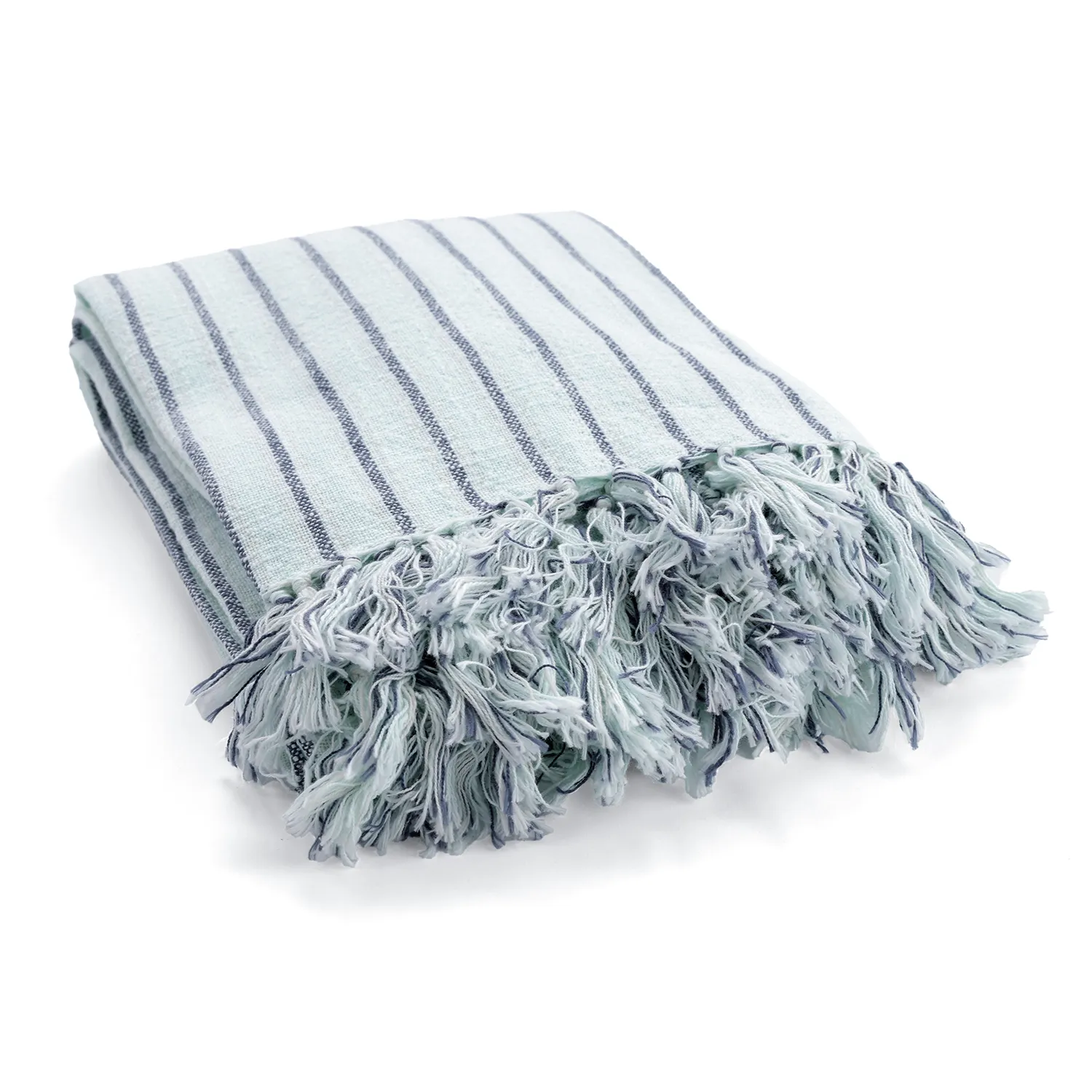 Cobertores - Rumi stripe cotton throw (azul claro/azul marinho/creme)