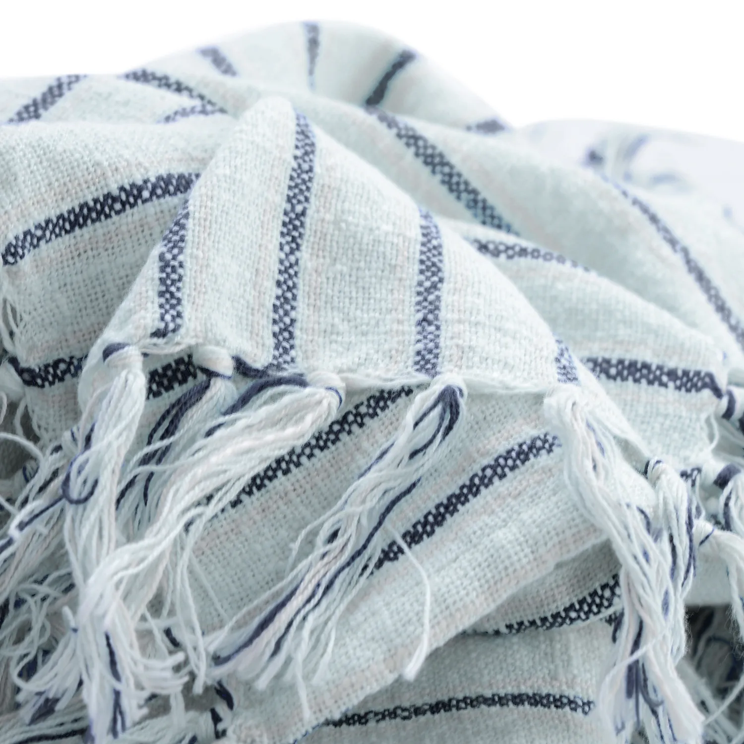 Cobertores - Rumi stripe cotton throw (azul claro/azul marinho/creme)