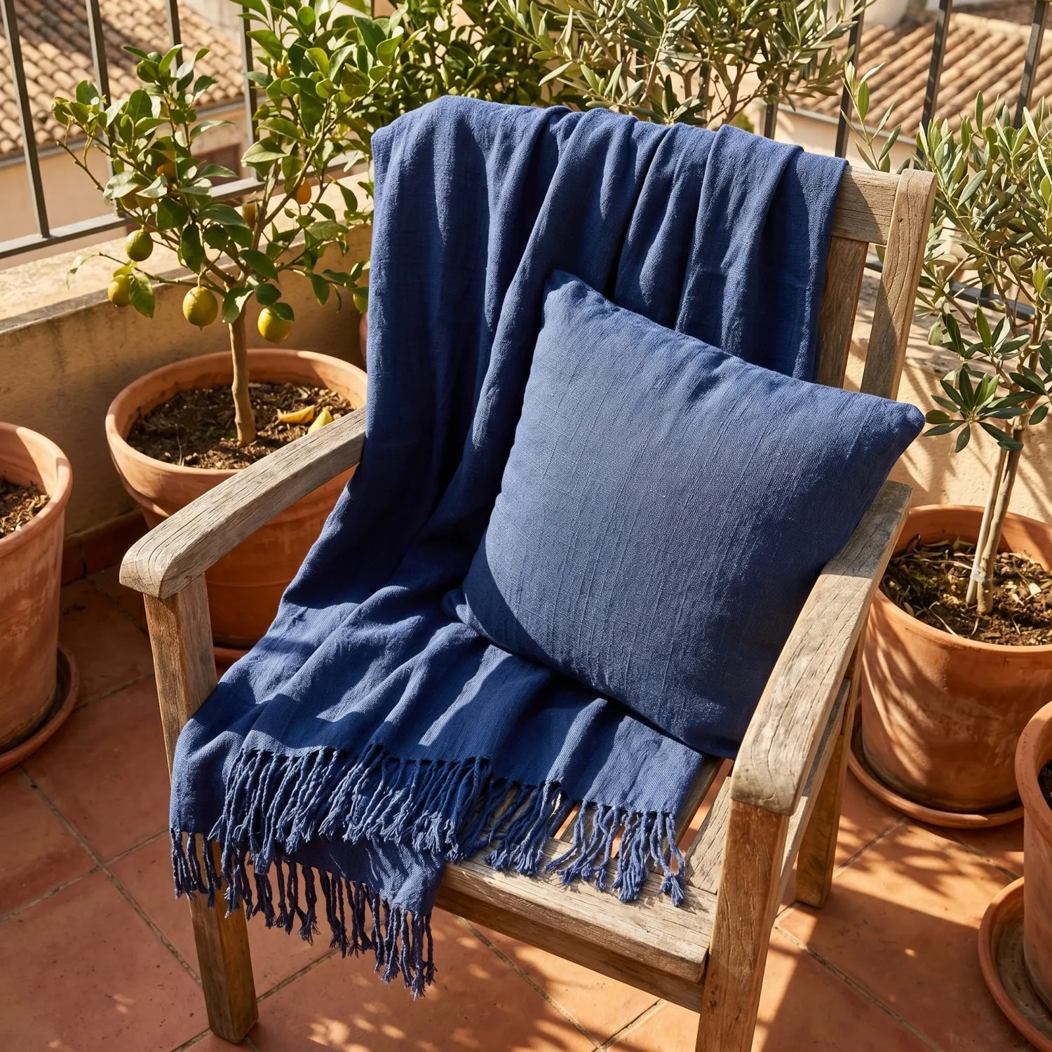 Cobertores - Veya cotton throw (azul-marinho)