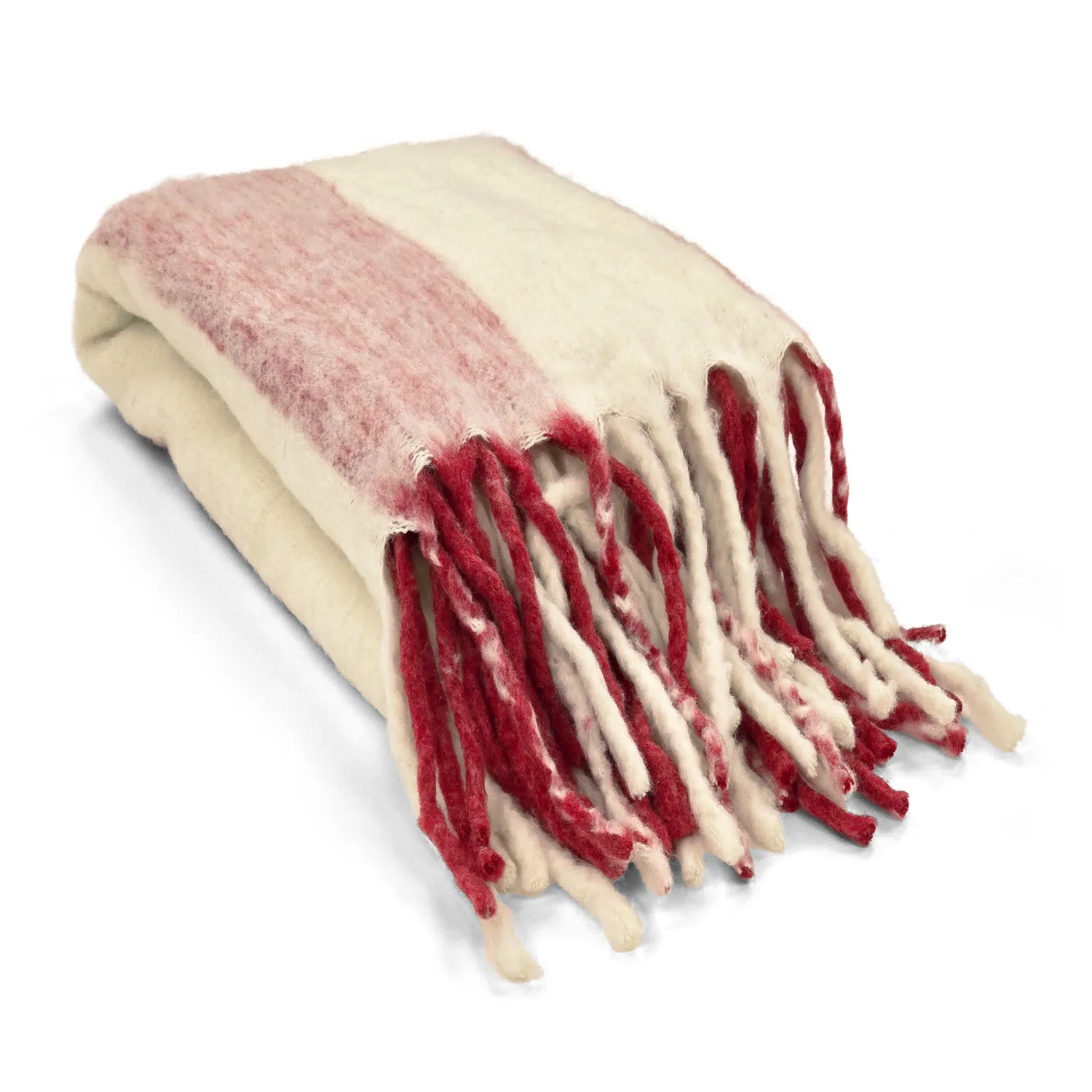 Mantas - Manta em mistura de lã - Beatriz Stripe (vermelho/branco)