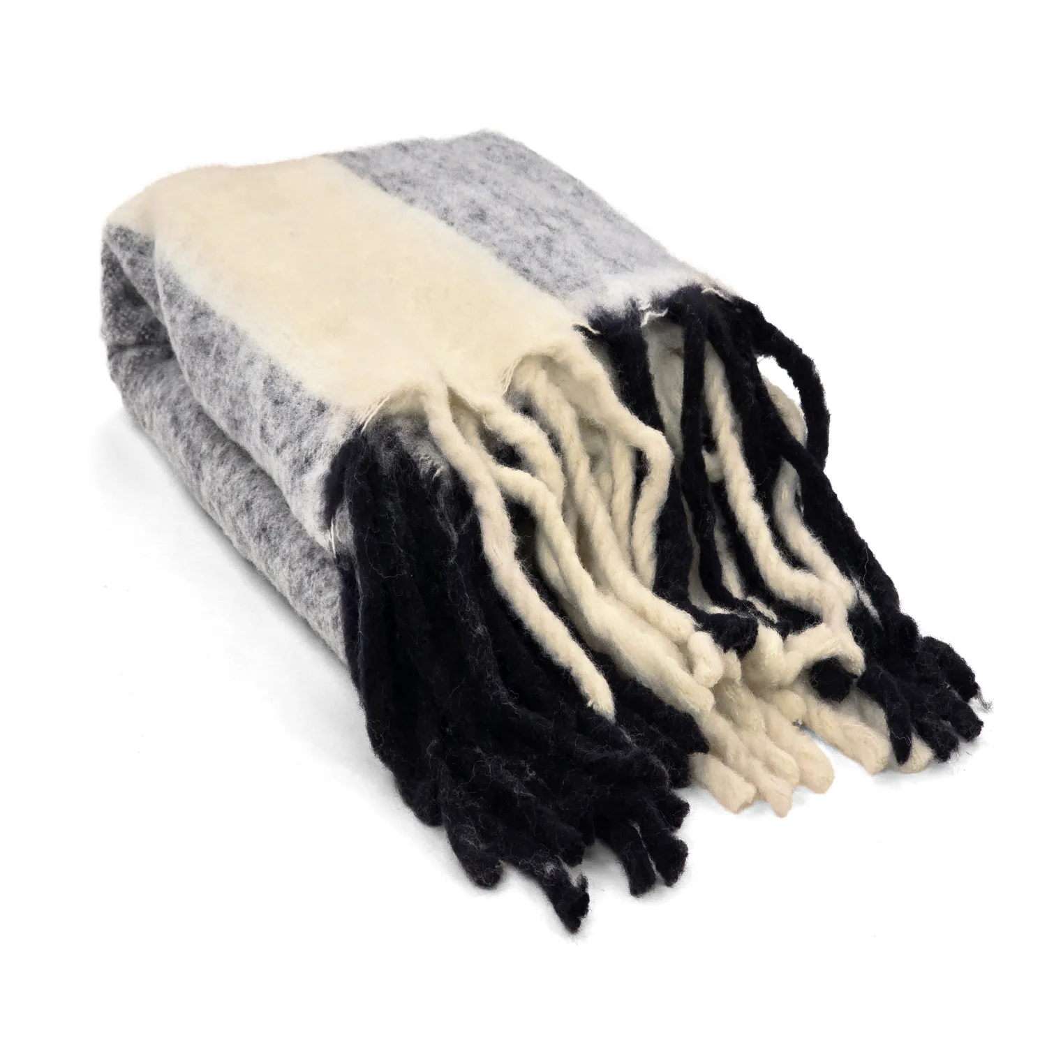 Mantas - Manta em mistura de lã - Beatriz Stripe (preto/branco)