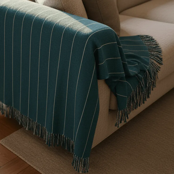 Mantas - Manta de algodão - Martina Stripe (azul/branco)