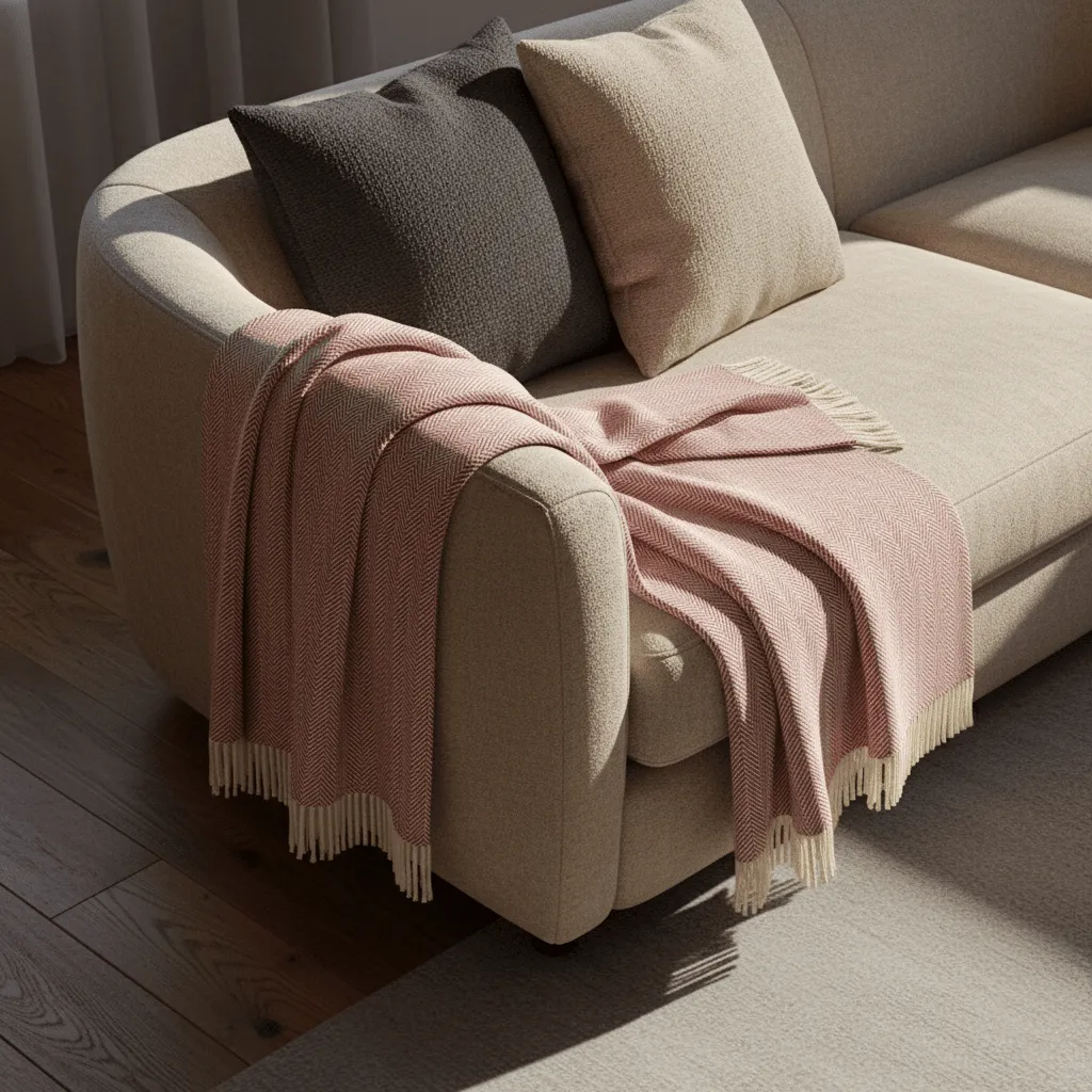 Mantas - Manta de algodão - Denisa Fishbone (vermelho/branco)