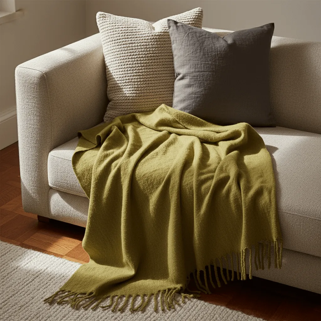 Mantas - Manta em mistura de lã - Samantha (verde oliva)