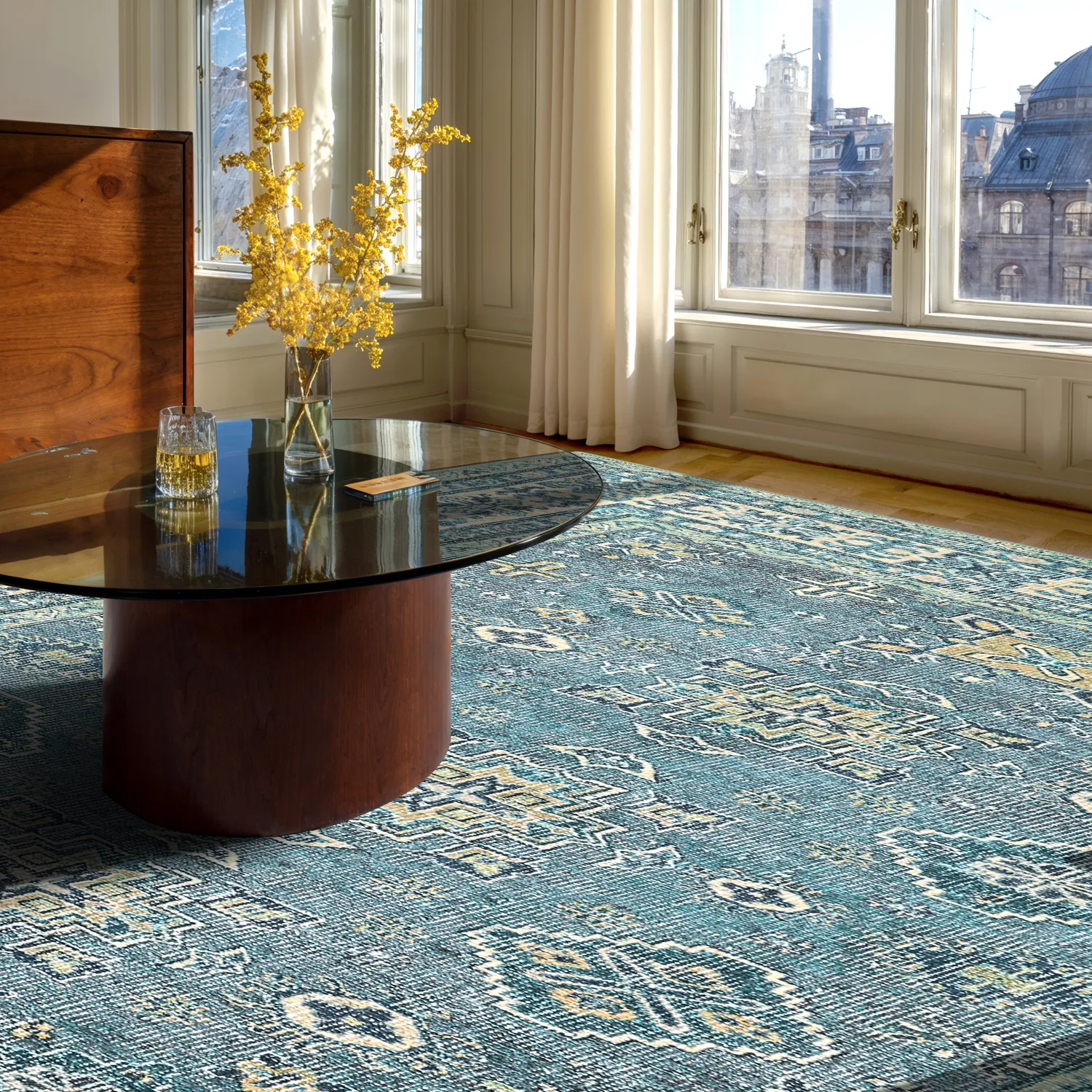 Tapete de tecelagem plana - Benaluna (azul/verde)