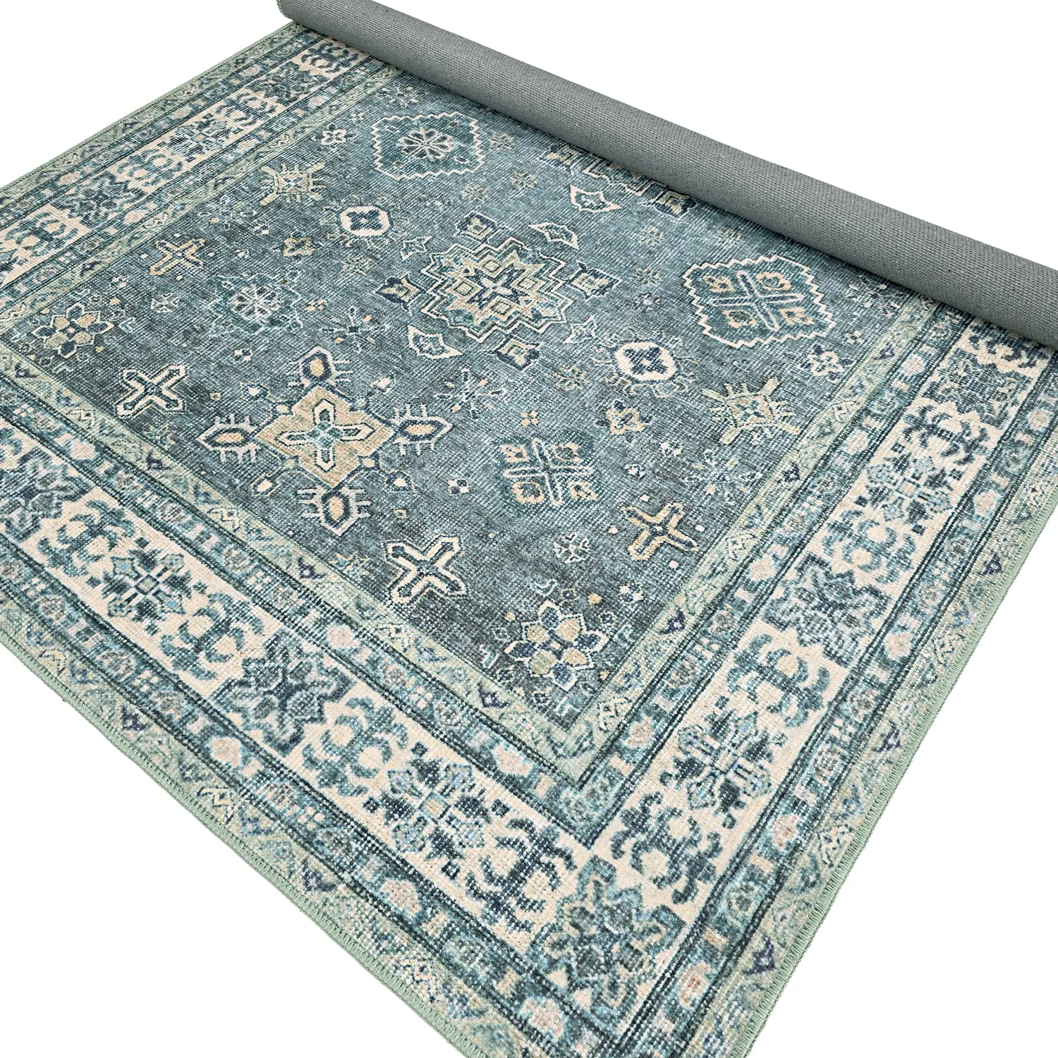 Tapete de tecelagem plana - Benaluna (azul/verde)