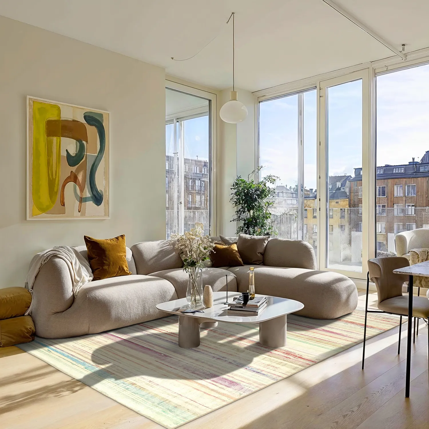 Tapete de tecelagem plana - Delara (bege/multi)