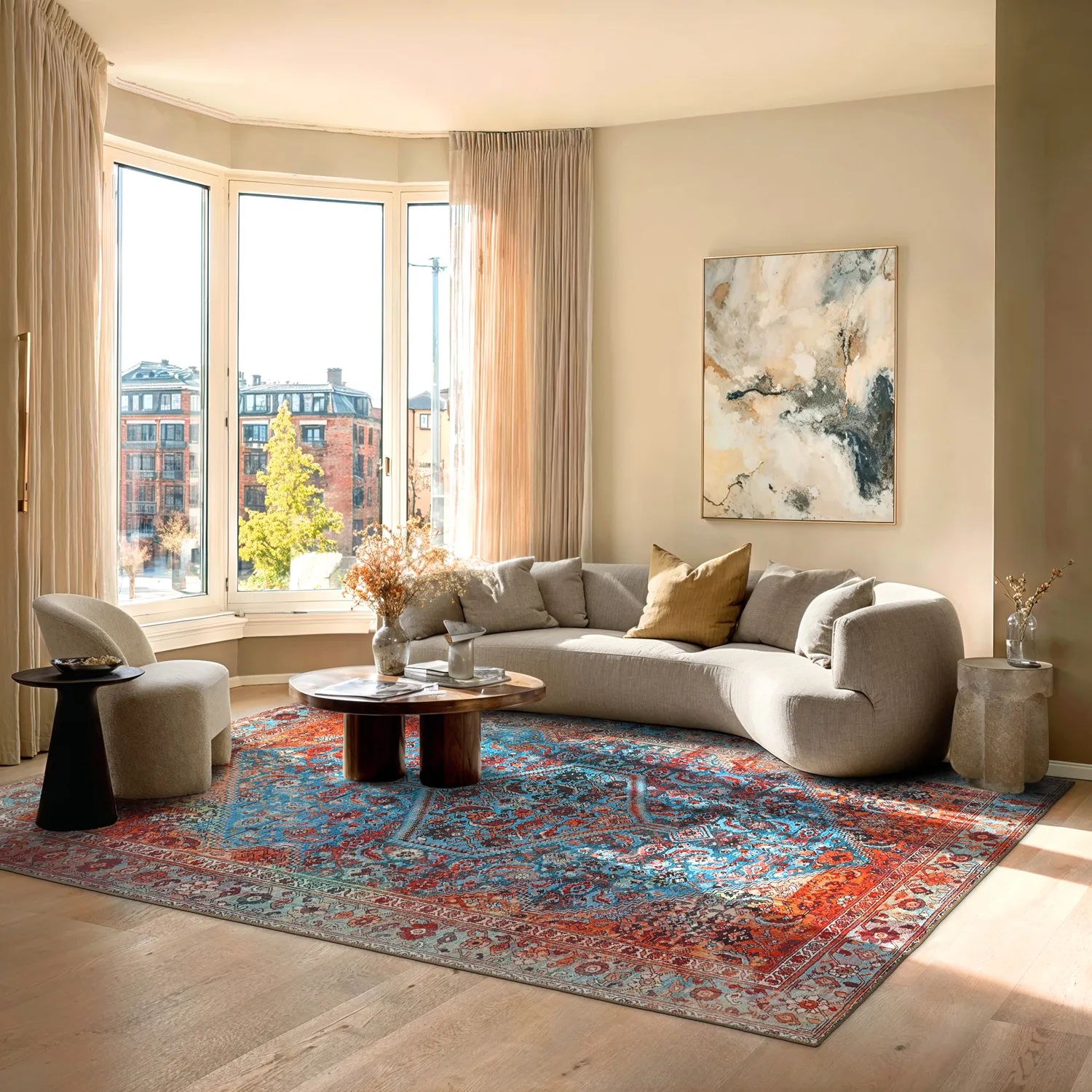 Tapete de tecelagem plana - Mardin (vermelho/azul)