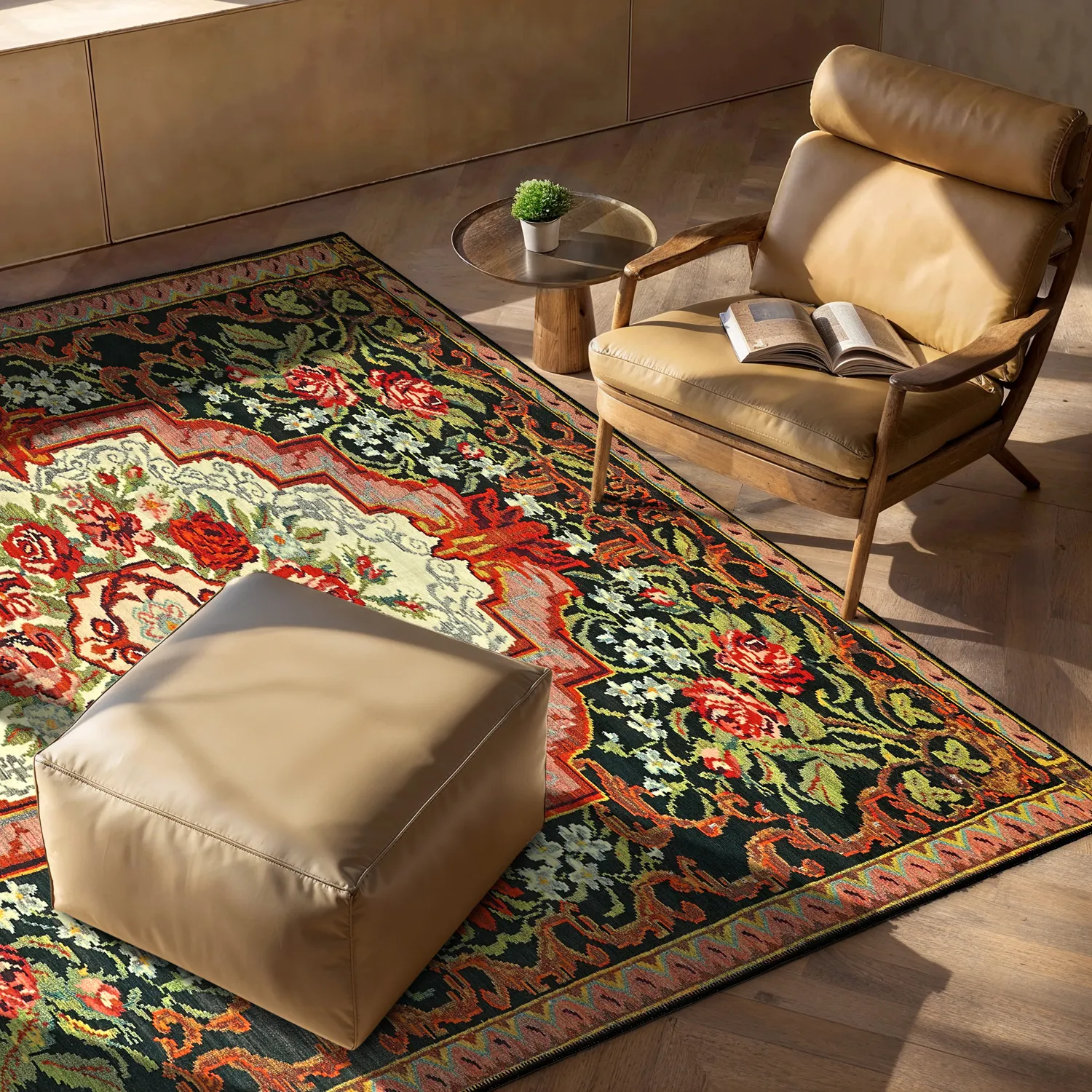 Tapete de tecelagem plana - Masarida (preto/multi)