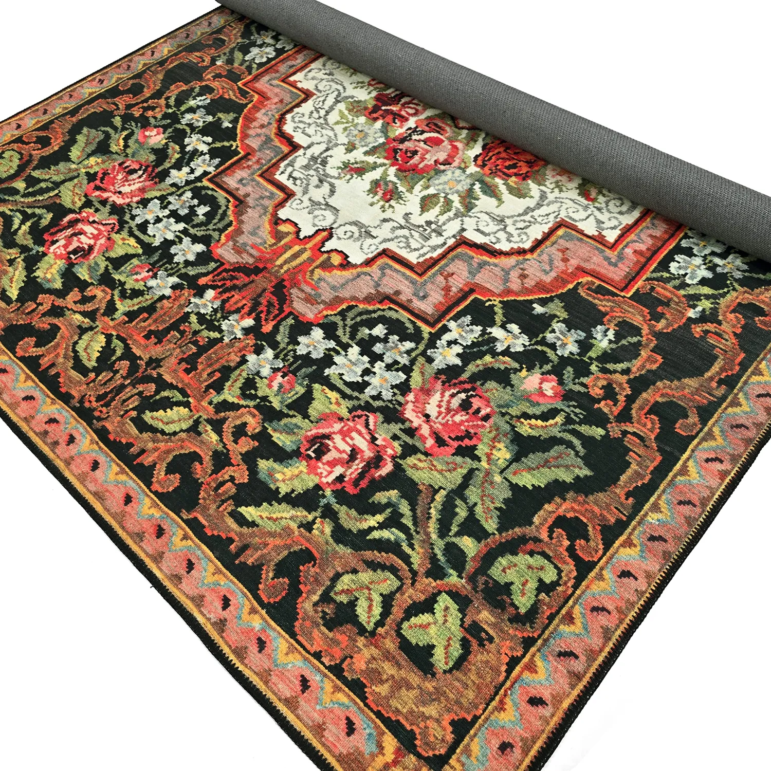 Tapete de tecelagem plana - Masarida (preto/multi)