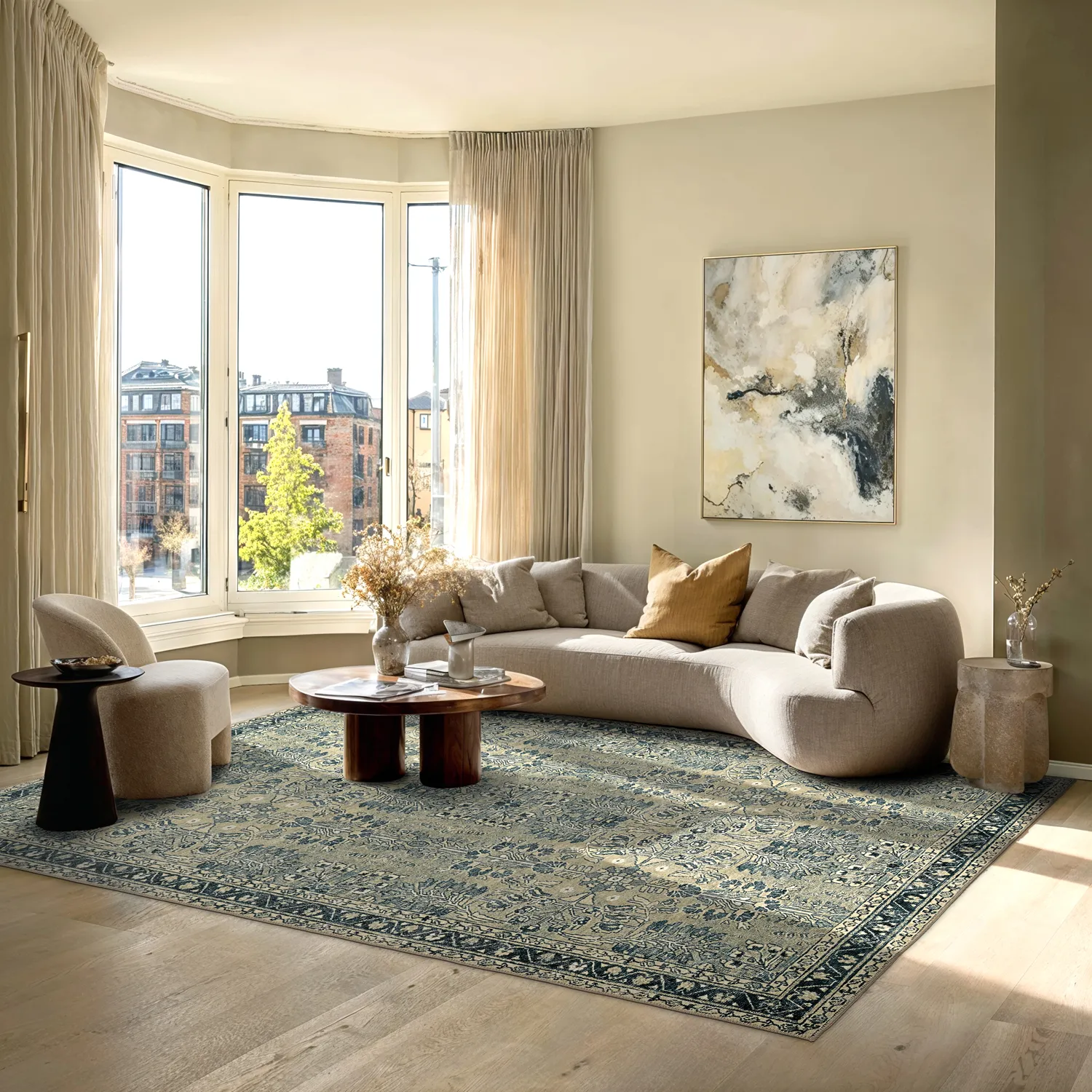 Tapete de tecelagem plana - Yasirah (azul/verde)