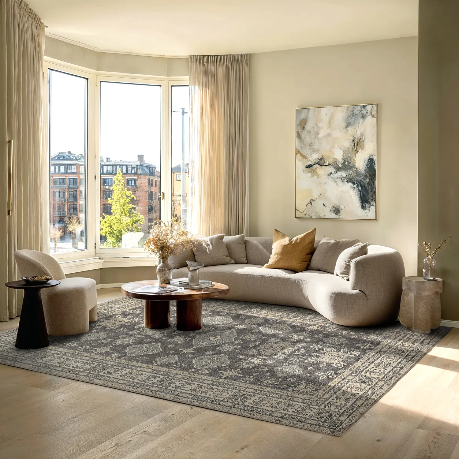 Tapete de tecelagem plana - Zuleina (cinza escuro)