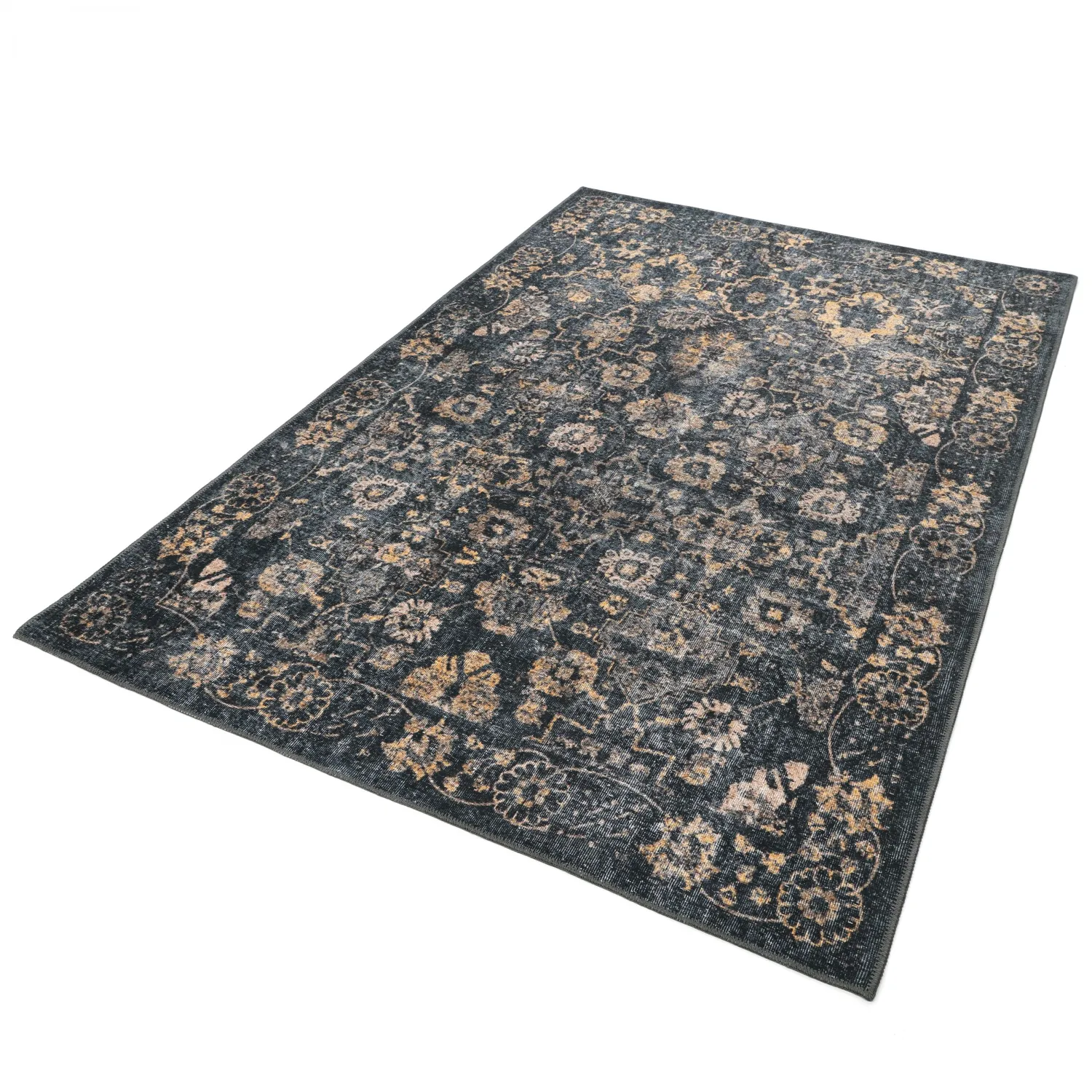 Tapete de tecelagem plana - Fernana (preto/ouro)