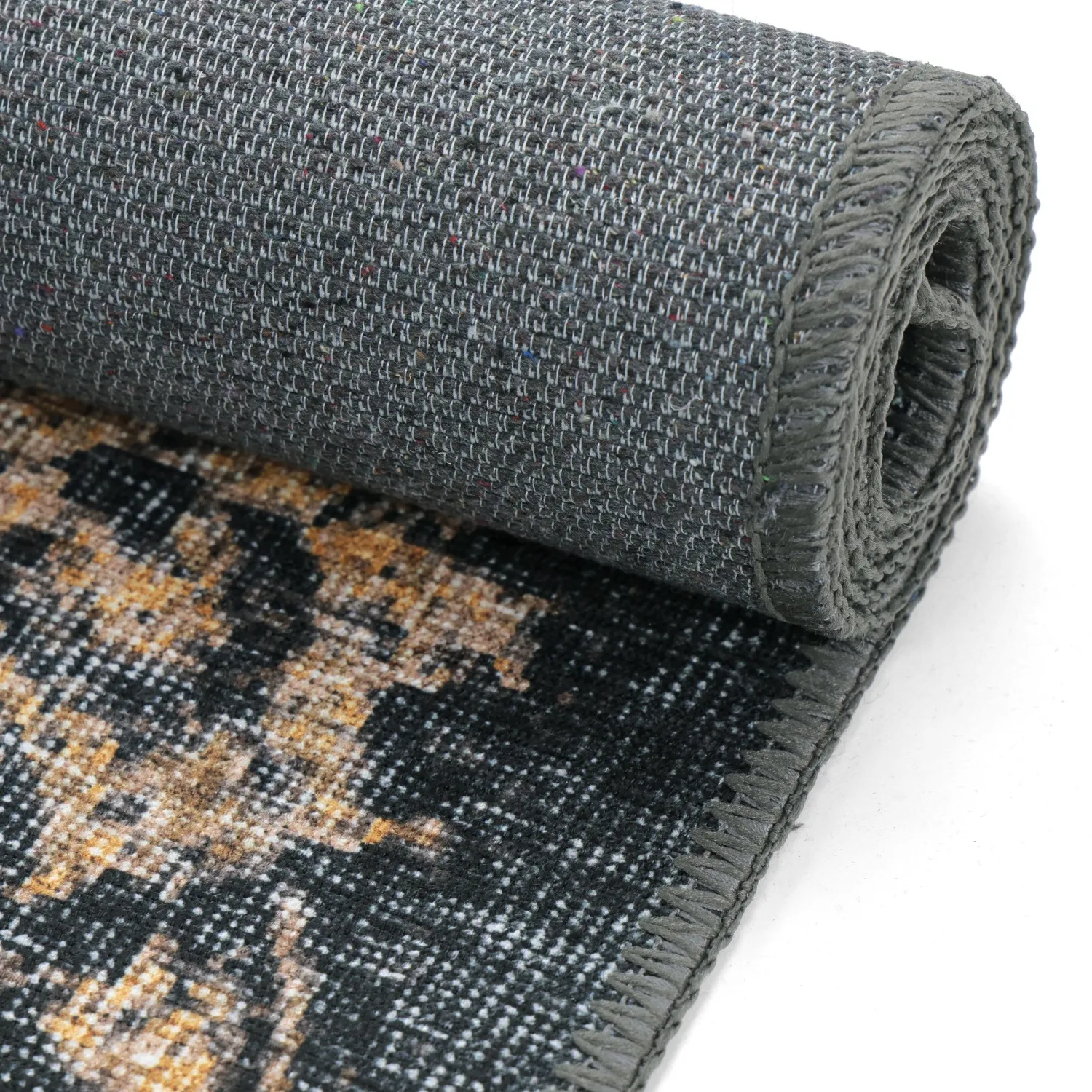 Tapete de tecelagem plana - Fernana (preto/ouro)