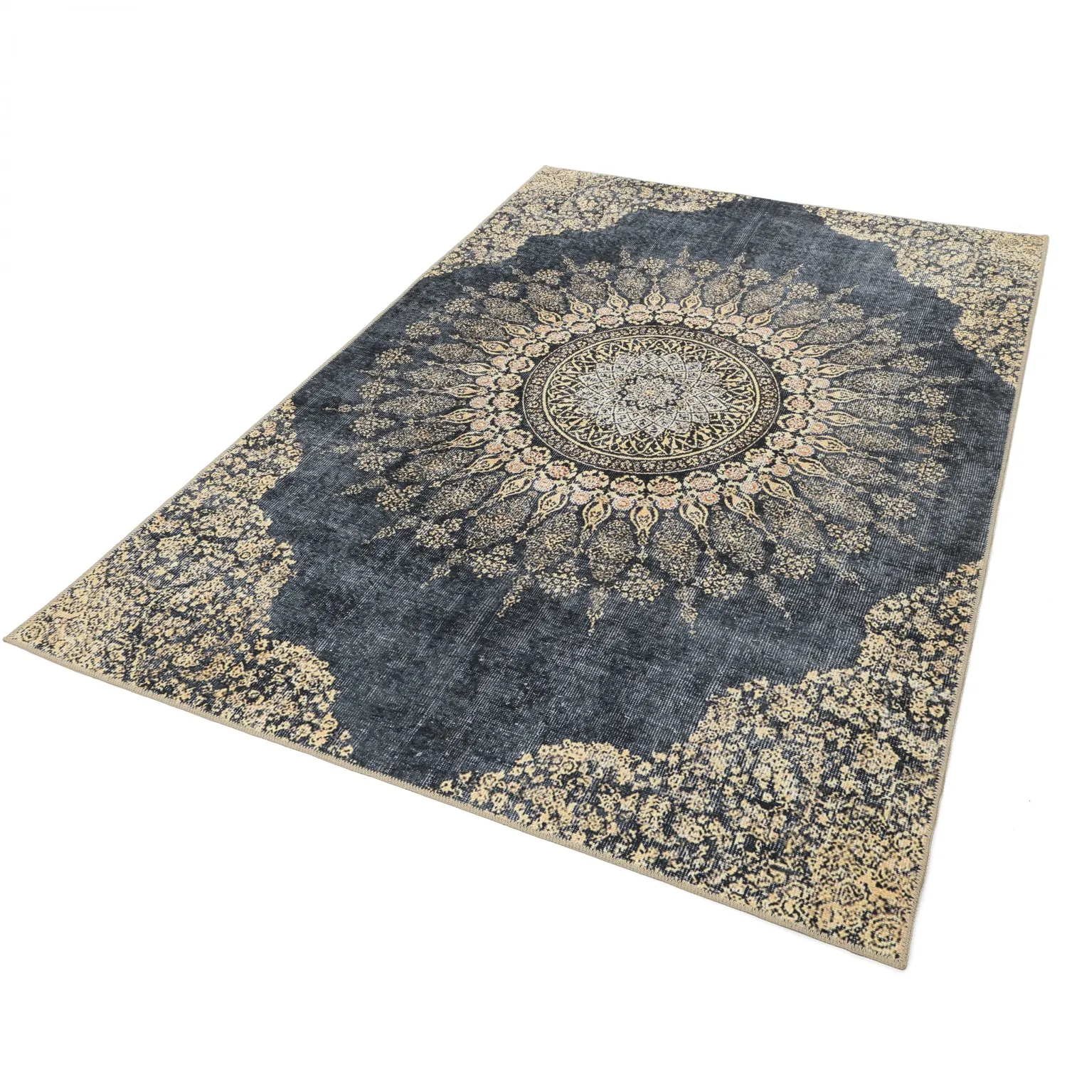 Tapete de tecelagem plana - Sandrigo (preto/ouro)